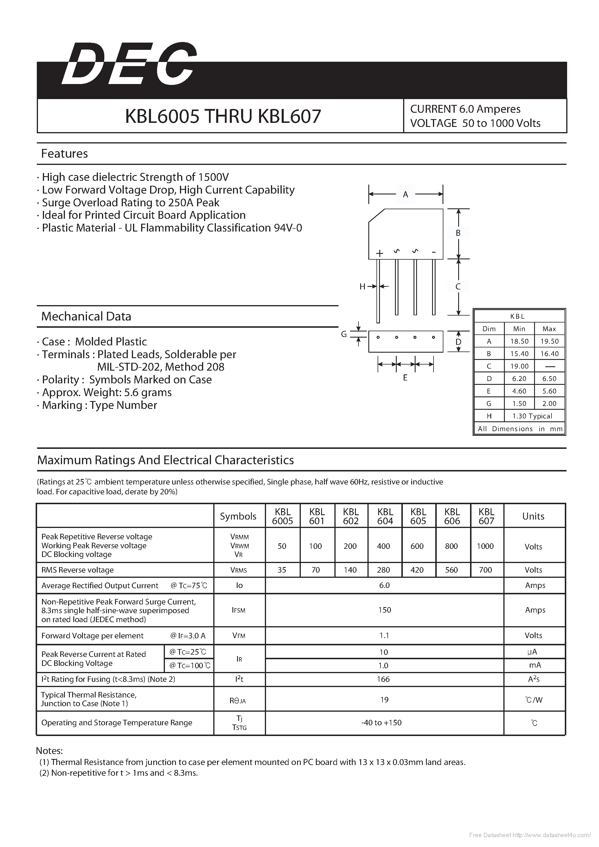 Datasheet KBL6005 - page 1