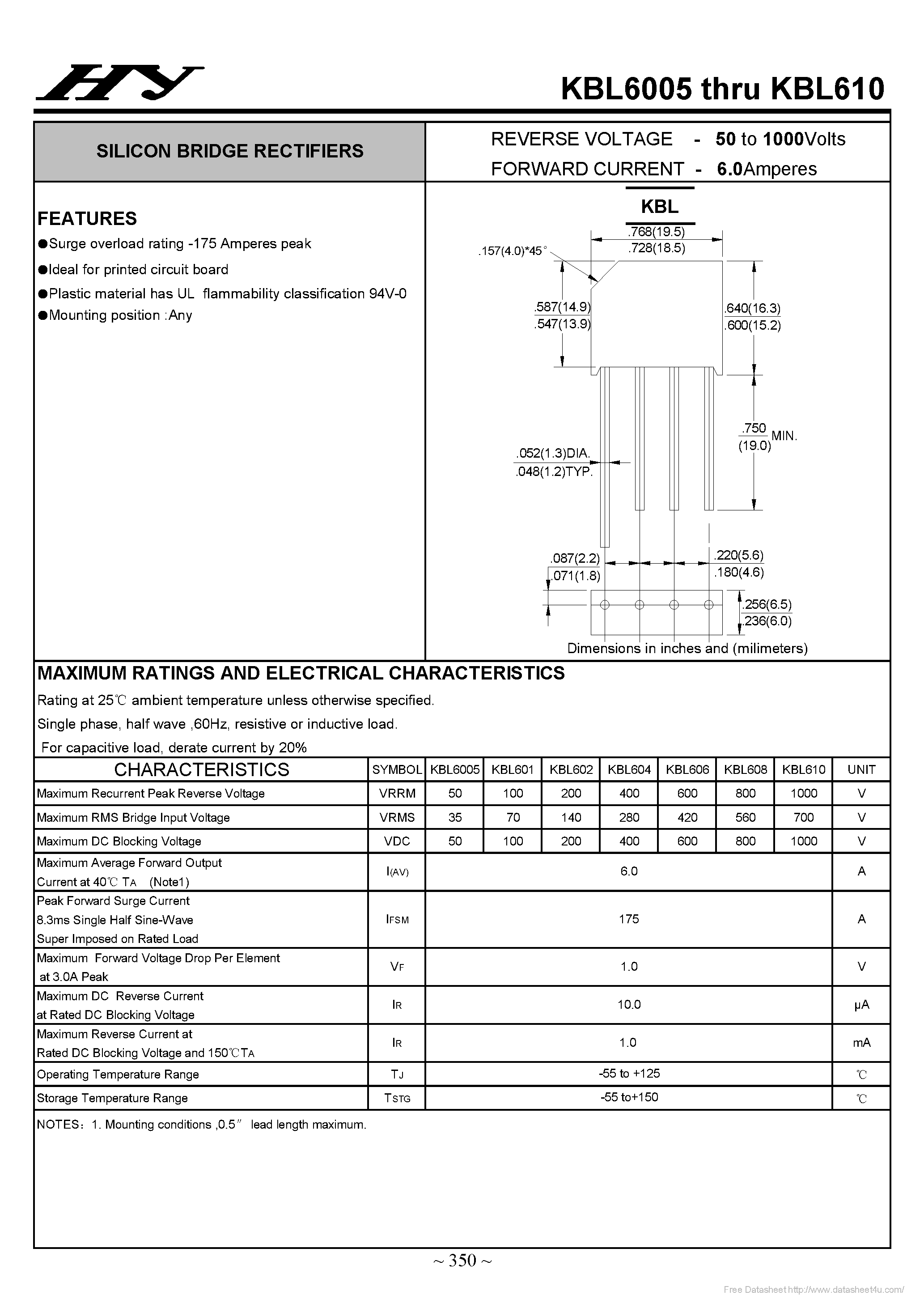Даташит KBL6005 - страница 1