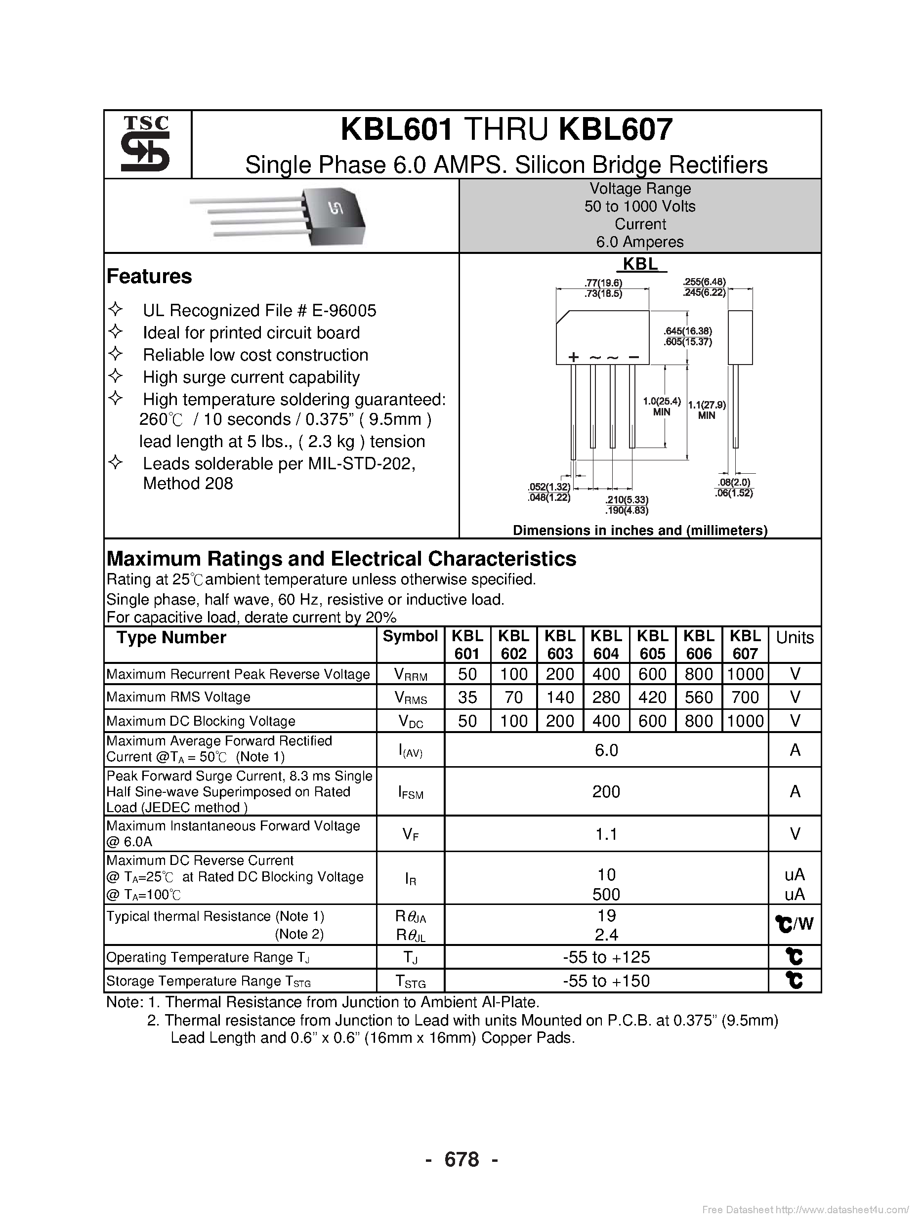 Datasheet KBL601 - page 1
