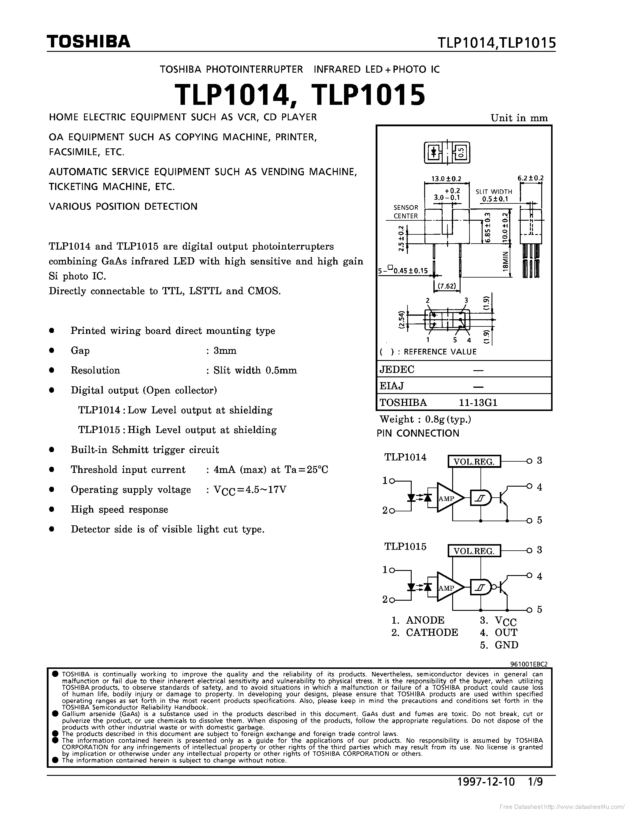 Datasheet TLP1014 page 1 Datasheet TLP1014 - page 1