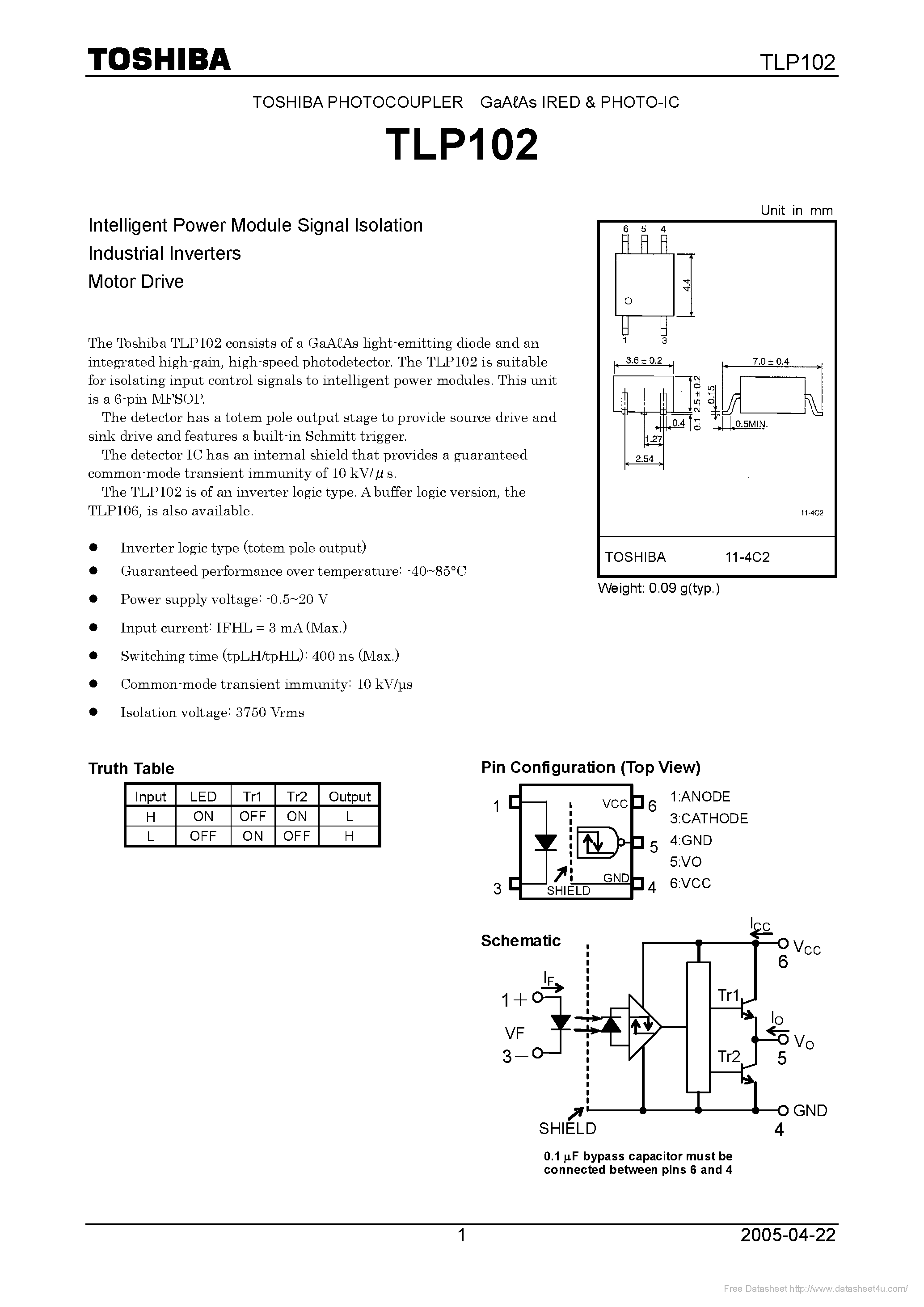 Datasheet TLP102 page 1 Datasheet TLP102 - page 1