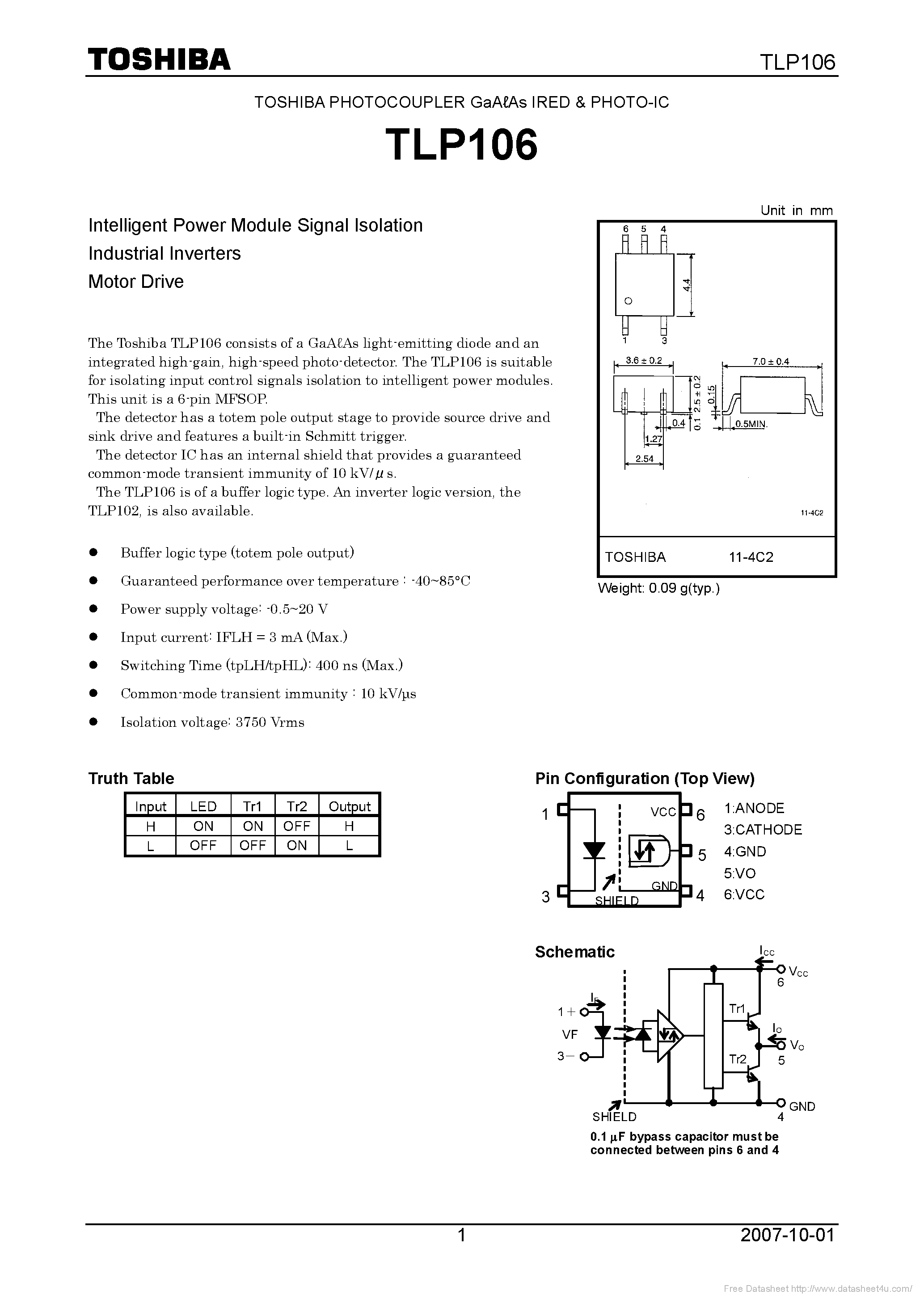 Datasheet TLP106 - page 1