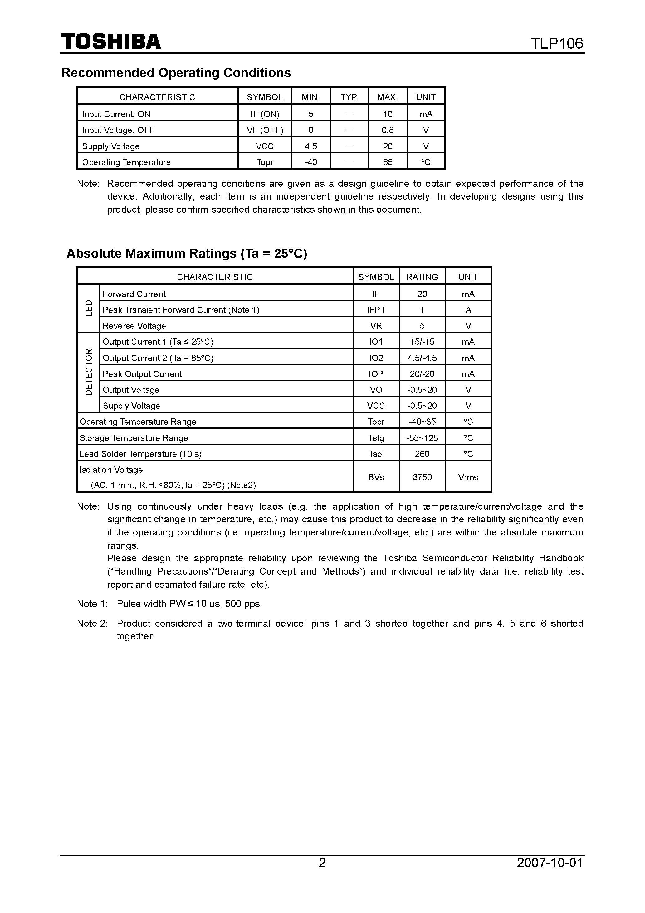 Datasheet TLP106 - page 2