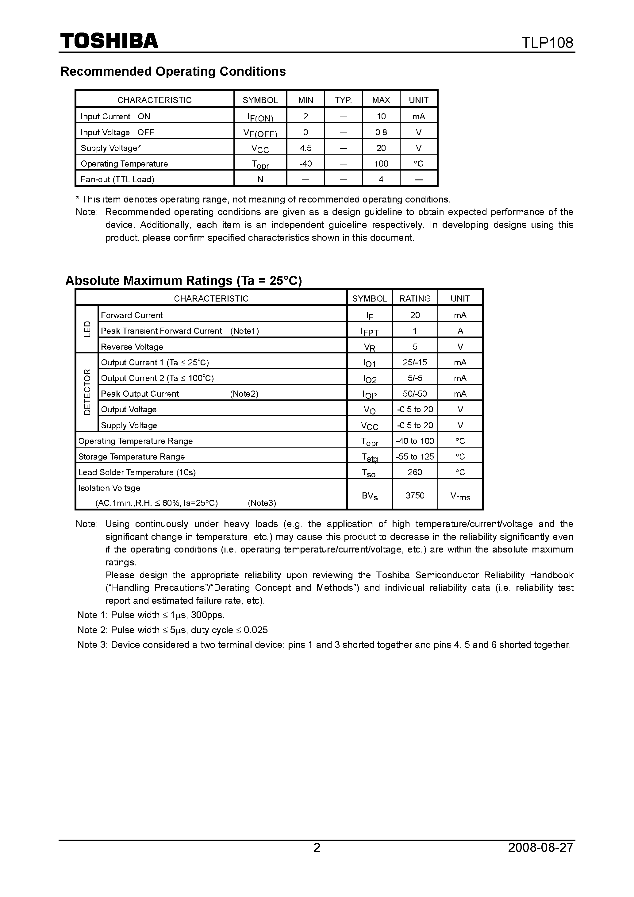 Datasheet TLP108 - page 2