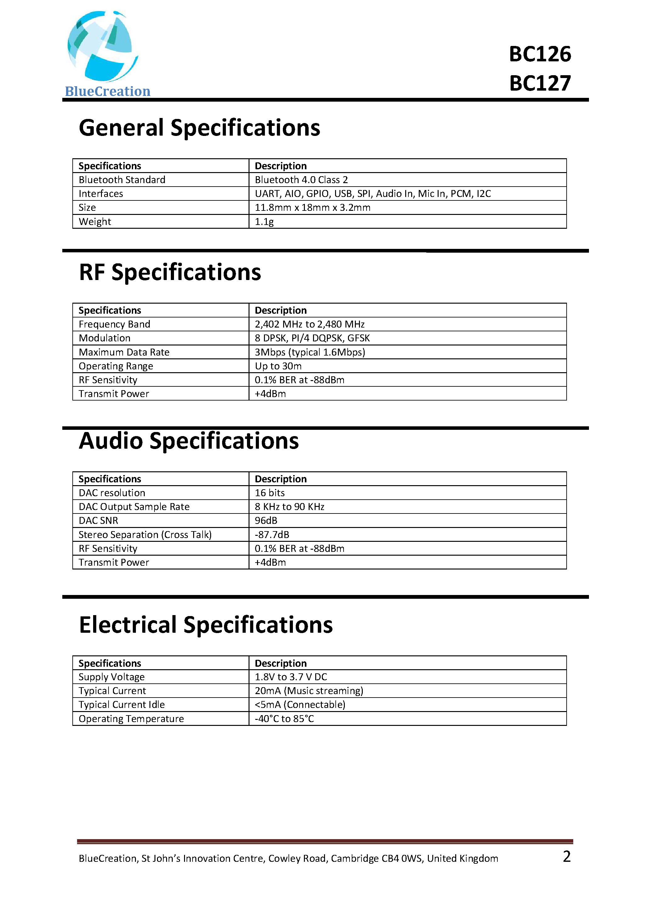 Datasheet BC126 - page 2
