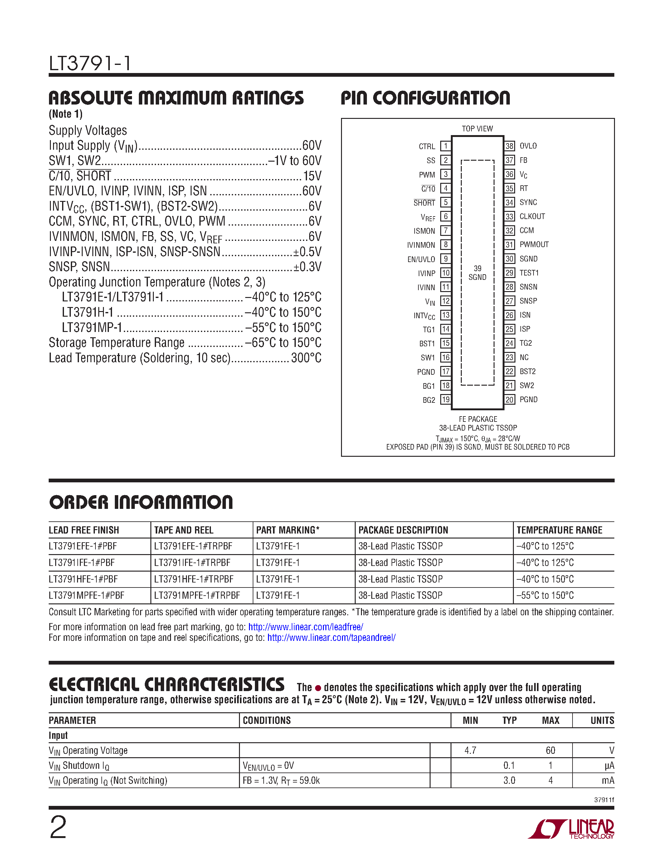 Datasheet LT3791-1 - page 2