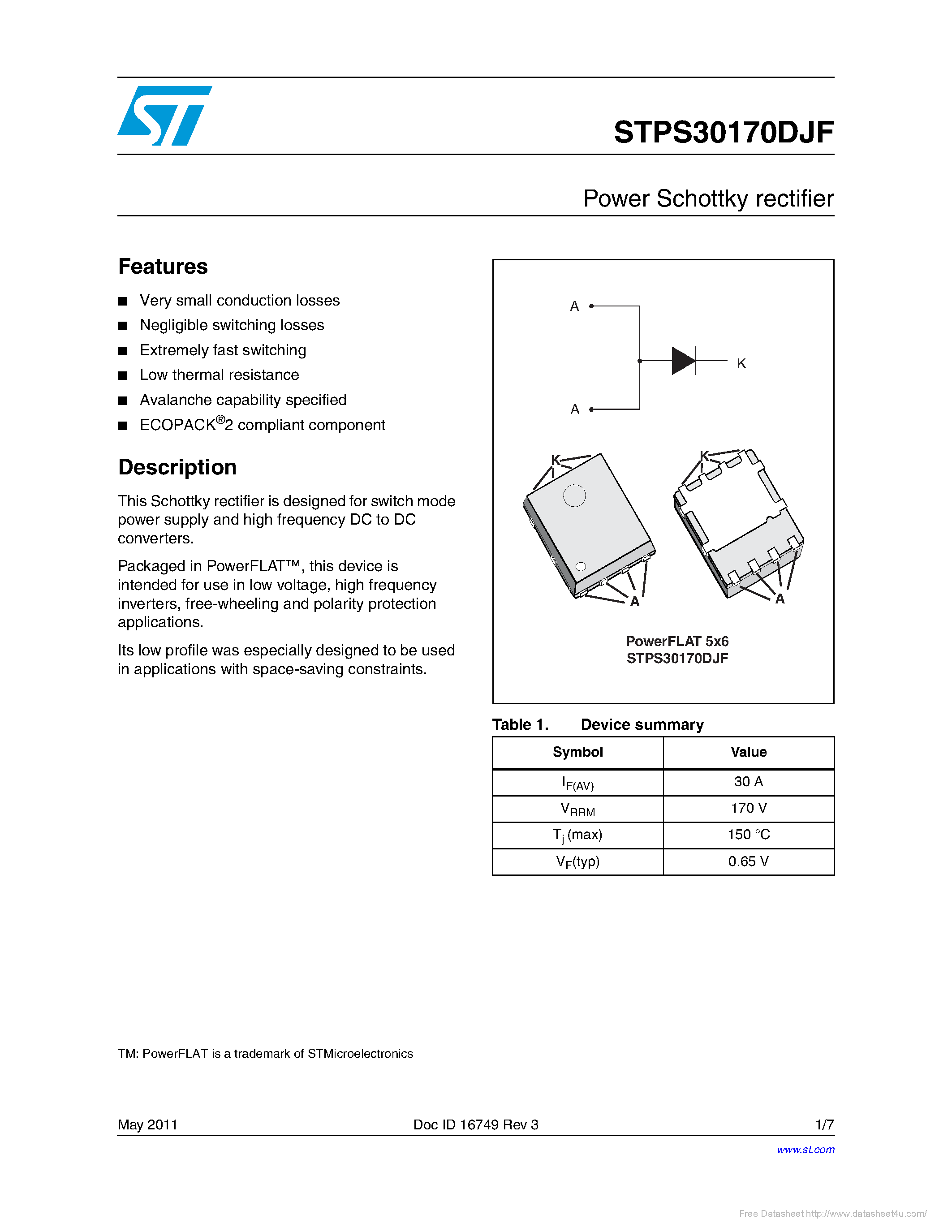 Datasheet STPS30170DJF - page 1