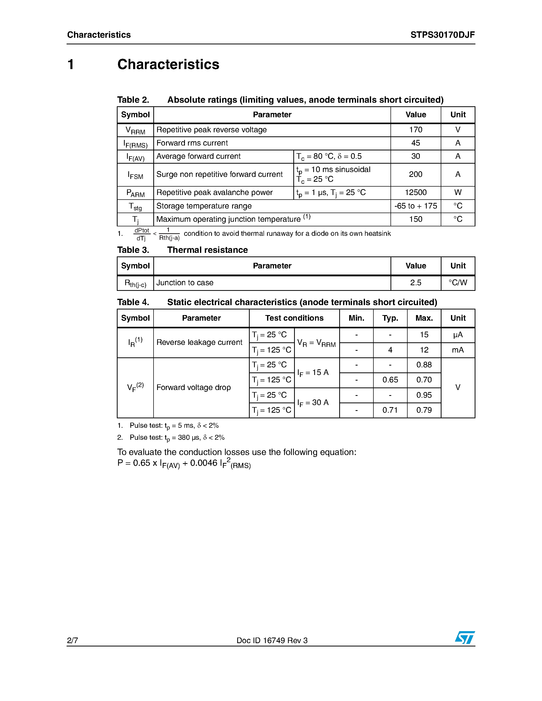 Datasheet STPS30170DJF - page 2
