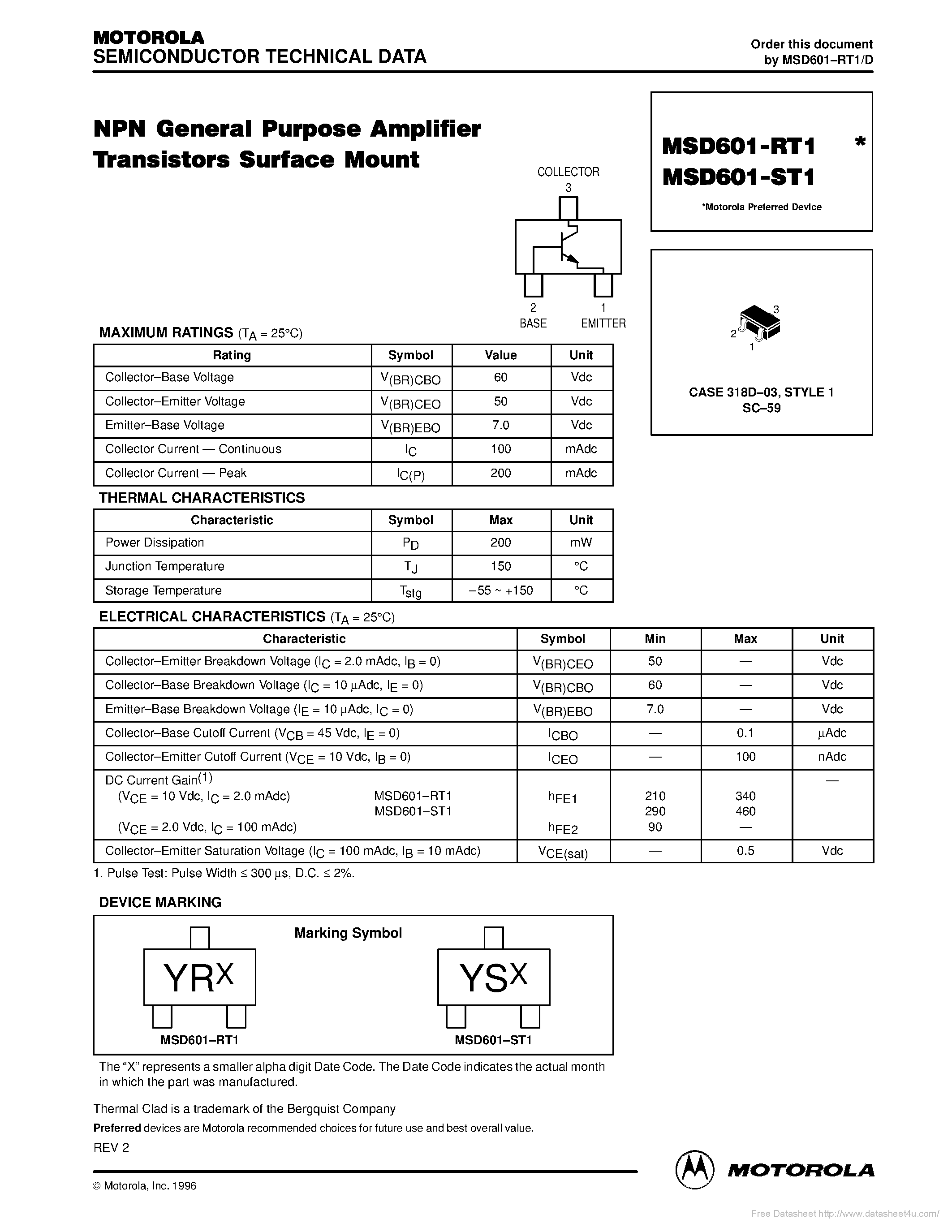 Даташит на микросхему MSD601-RT1 страница 1 Даташит MSD601-RT1 - страница 1