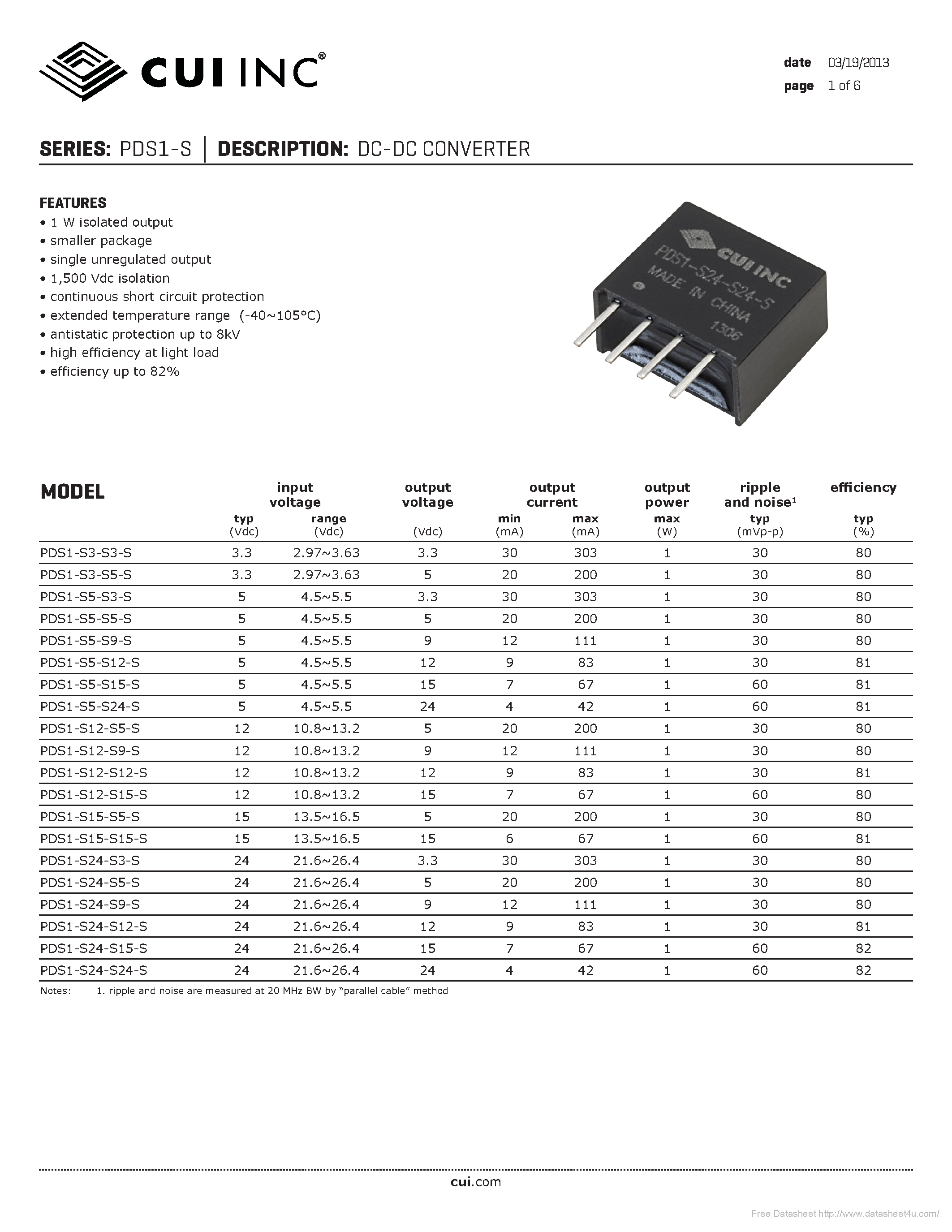 Datasheet PDS1-S - page 1