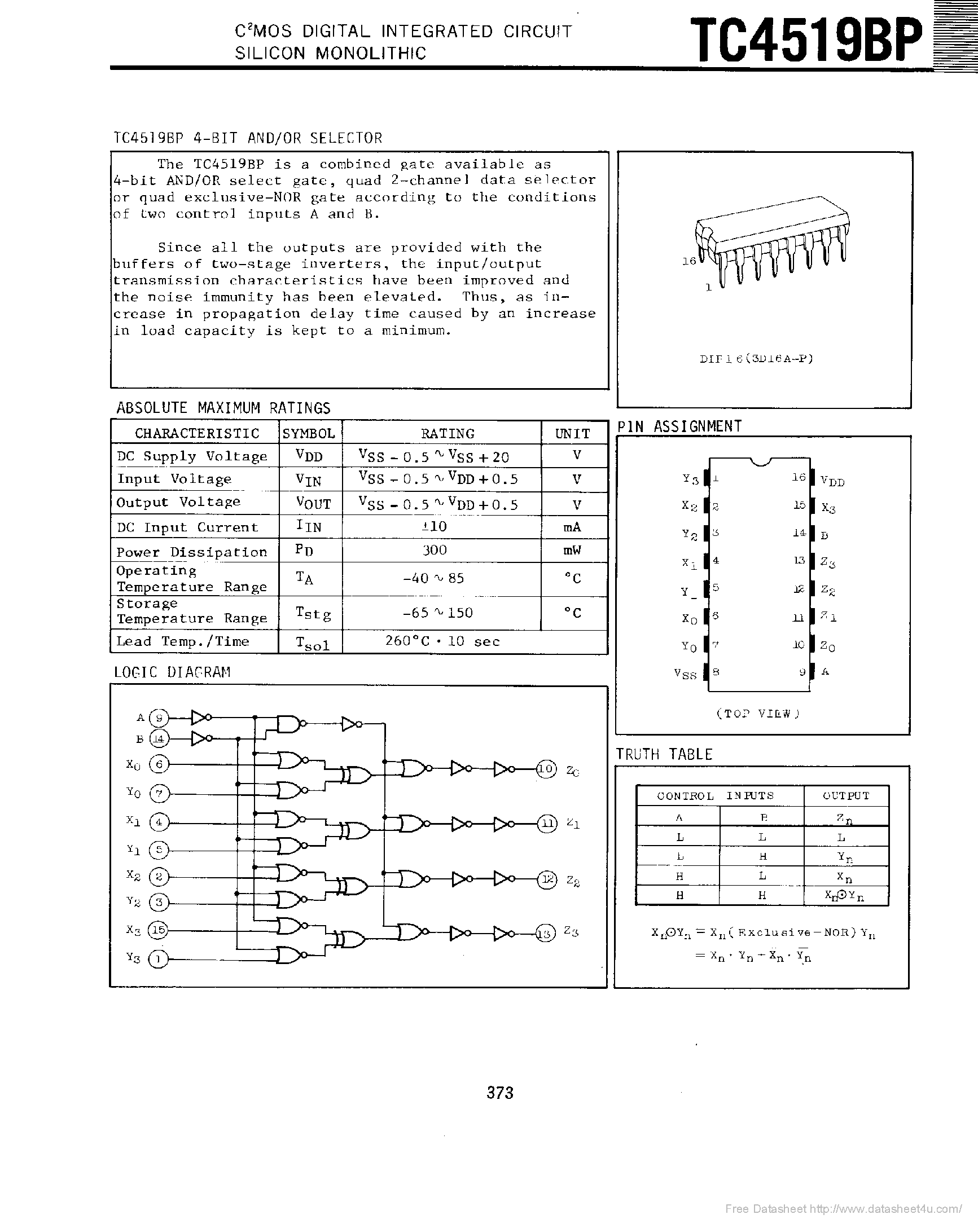 Datasheet TC4519BP page 1 Datasheet TC4519BP - page 1