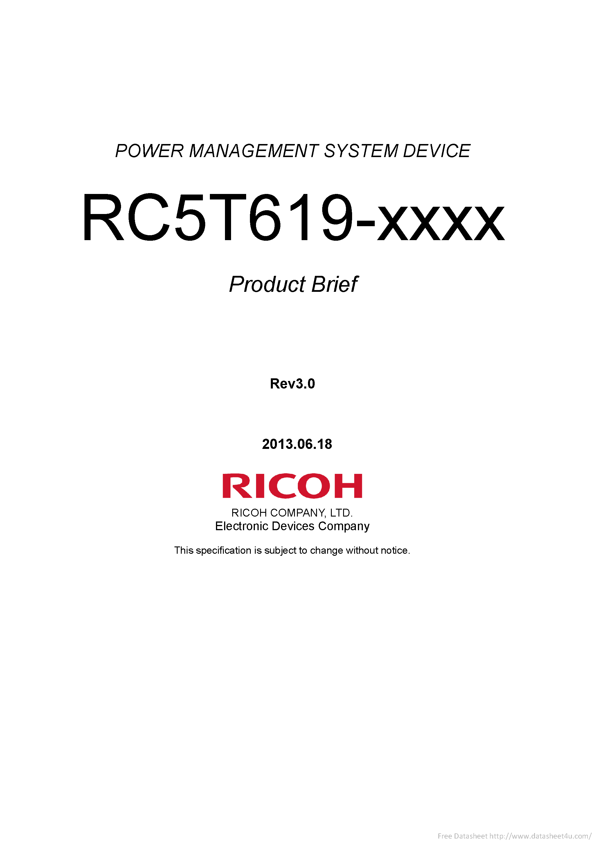 Даташит на микросхему RC5T619-xxxx страница 1 Даташит RC5T619-xxxx - страница 1