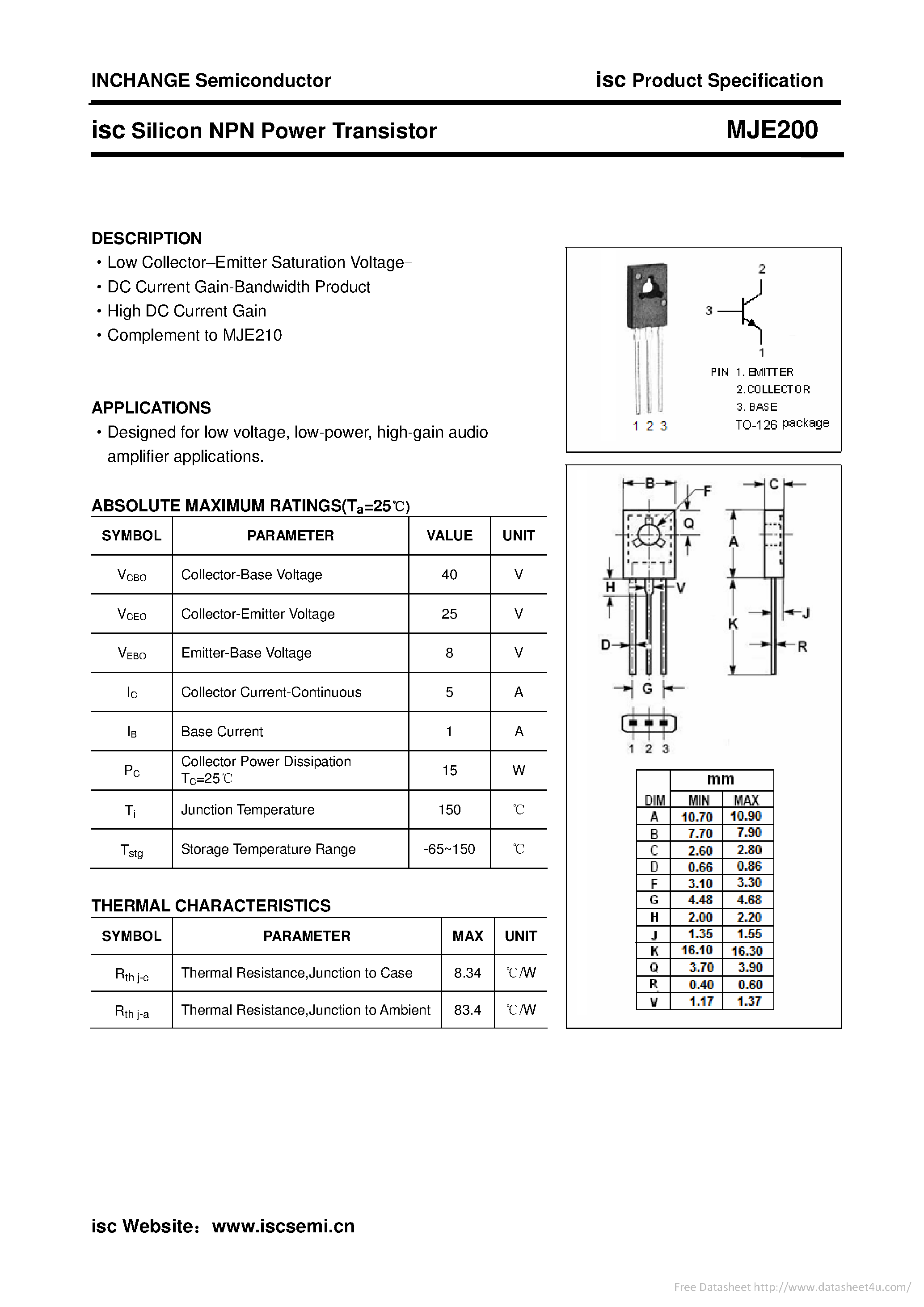 Даташит на микросхему MJE200 страница 1 Даташит MJE200 - страница 1