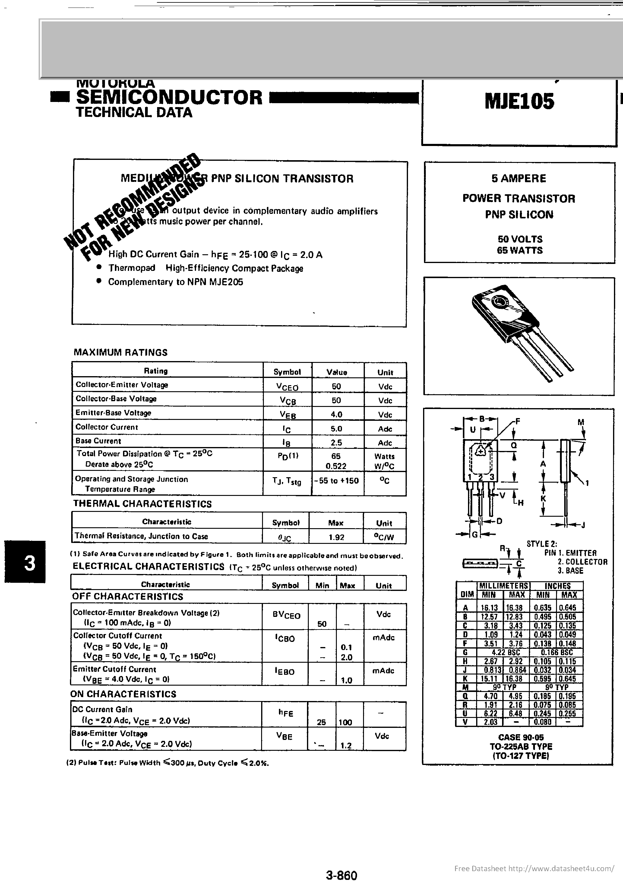 Datasheet MJE105 - page 1
