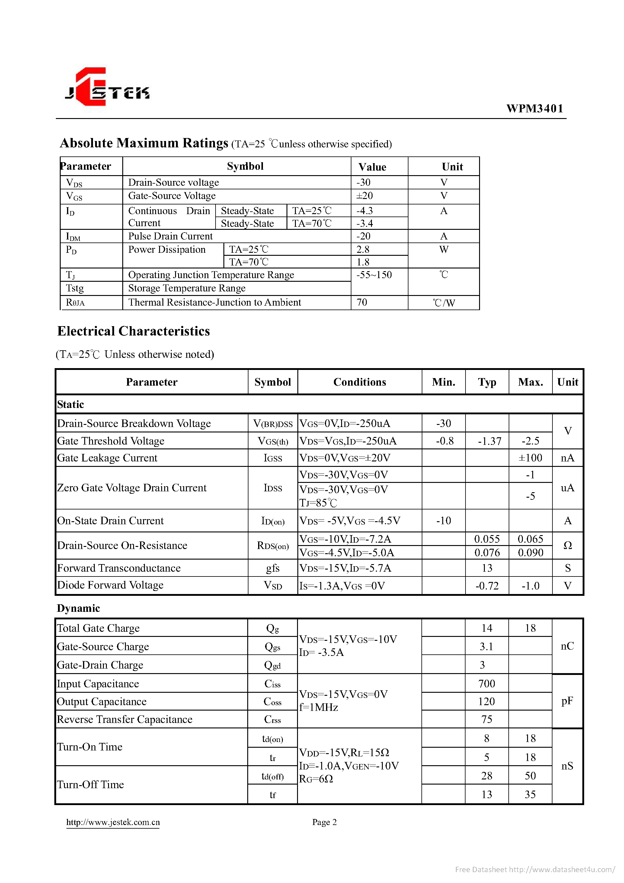 Даташит на микросхему WPM3401 страница 2 Даташит WPM3401 - страница 2