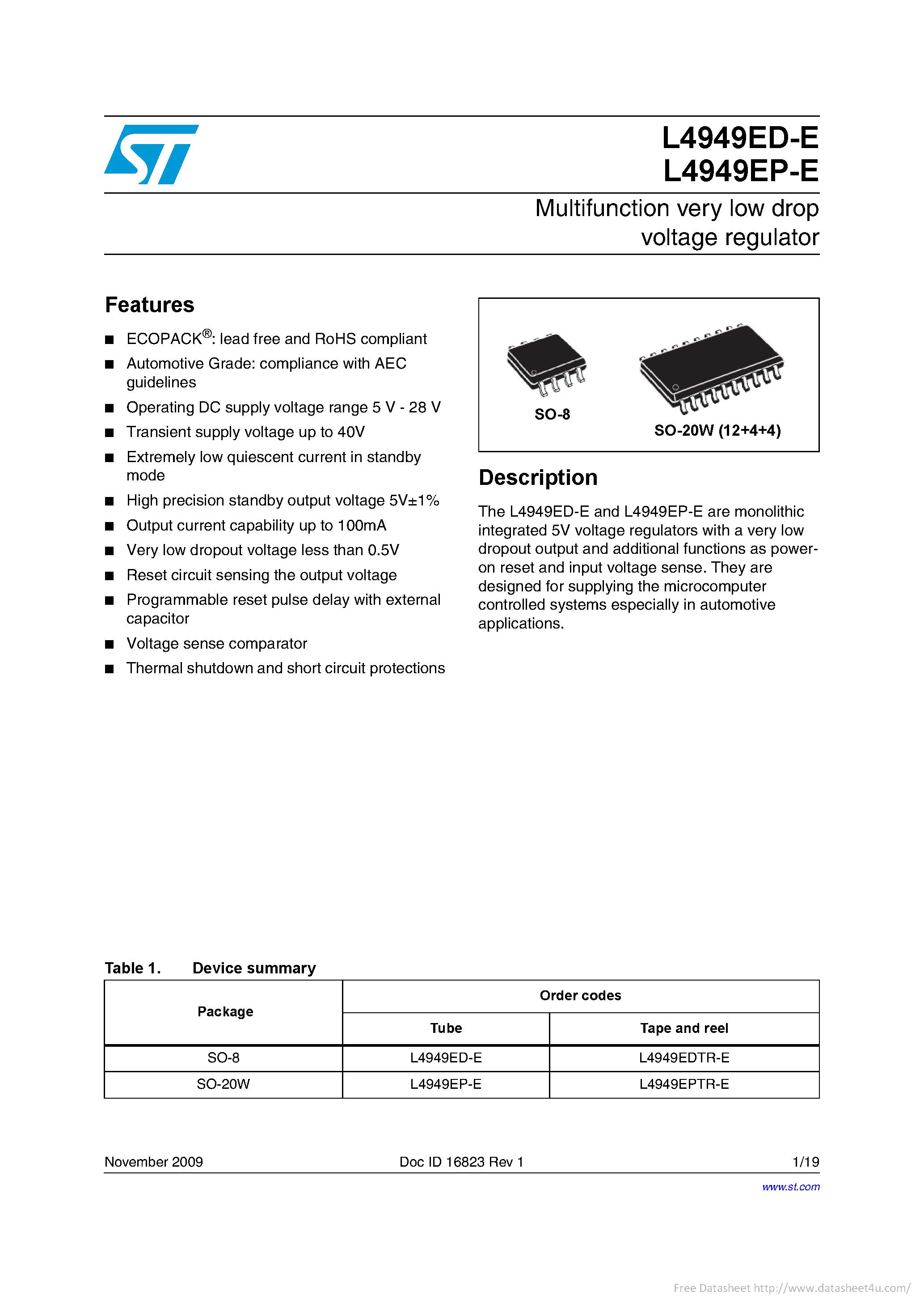 Datasheet L4949ED-E page 1 Datasheet L4949ED-E - page 1