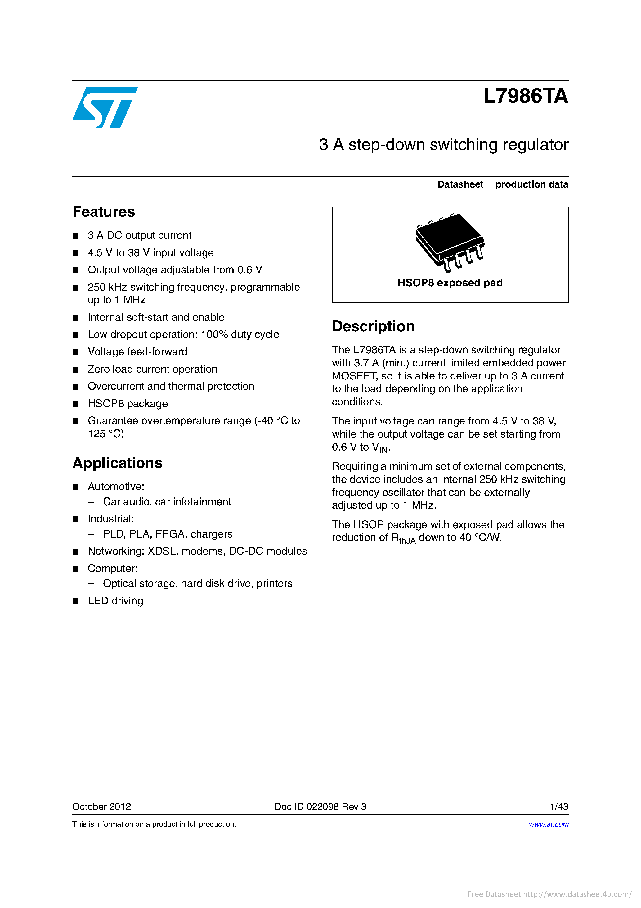 Даташит на микросхему L7986TA страница 1 Даташит L7986TA - страница 1