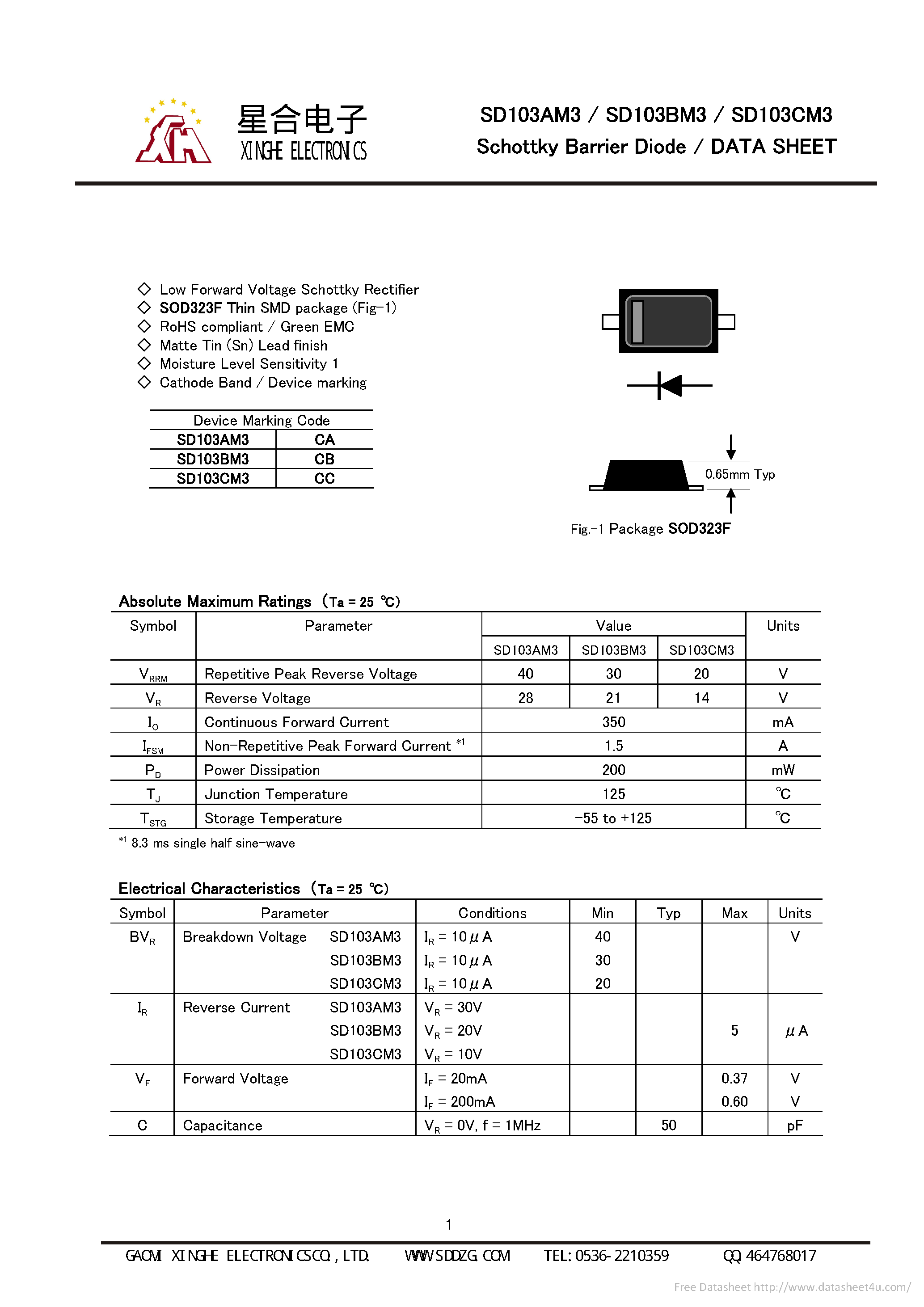 Datasheet SD103AM3 page 1 Datasheet SD103AM3 - page 1
