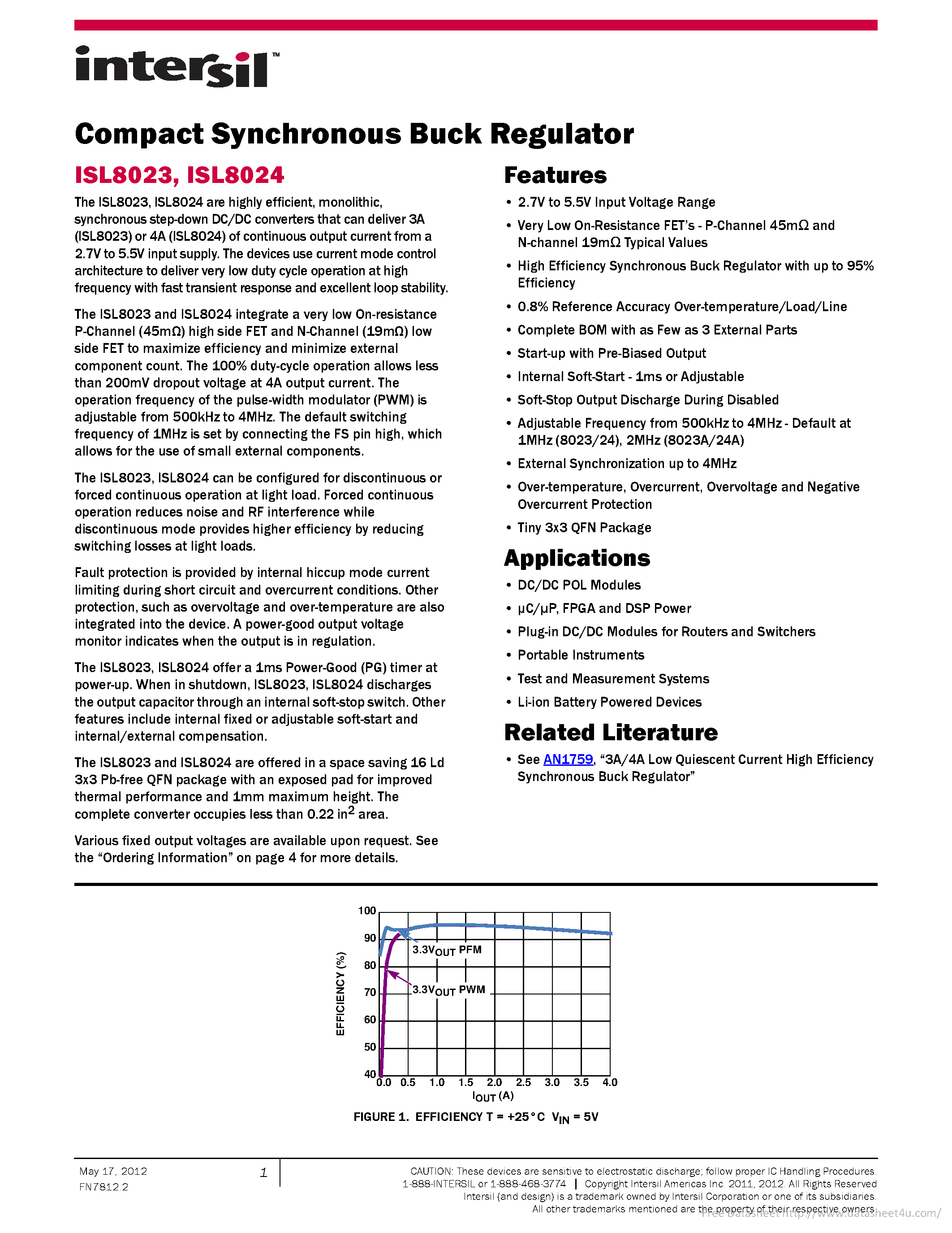 Datasheet ISL8023 page 1 Datasheet ISL8023 - page 1