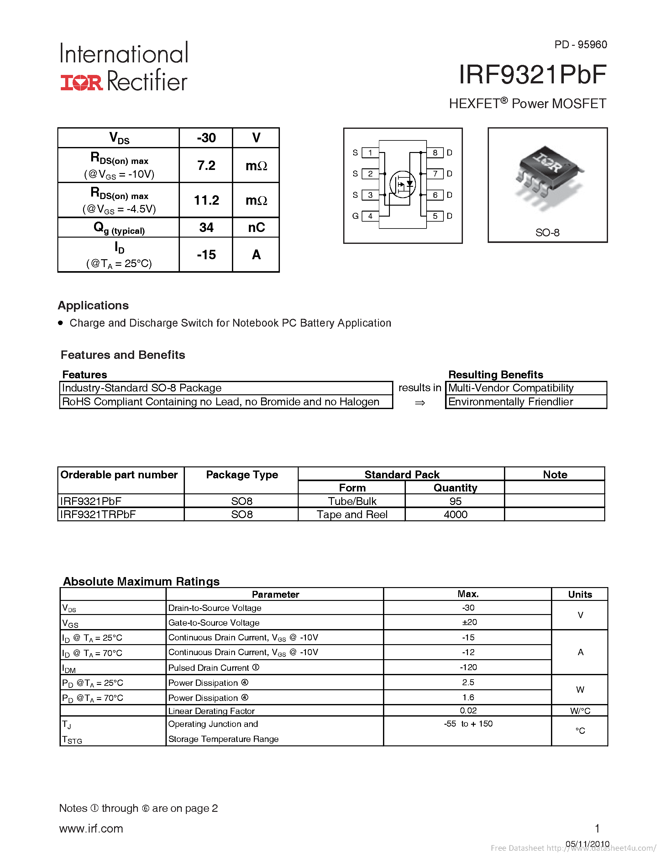 Datasheet IRF9321PBF page 1 Datasheet IRF9321PBF - page 1