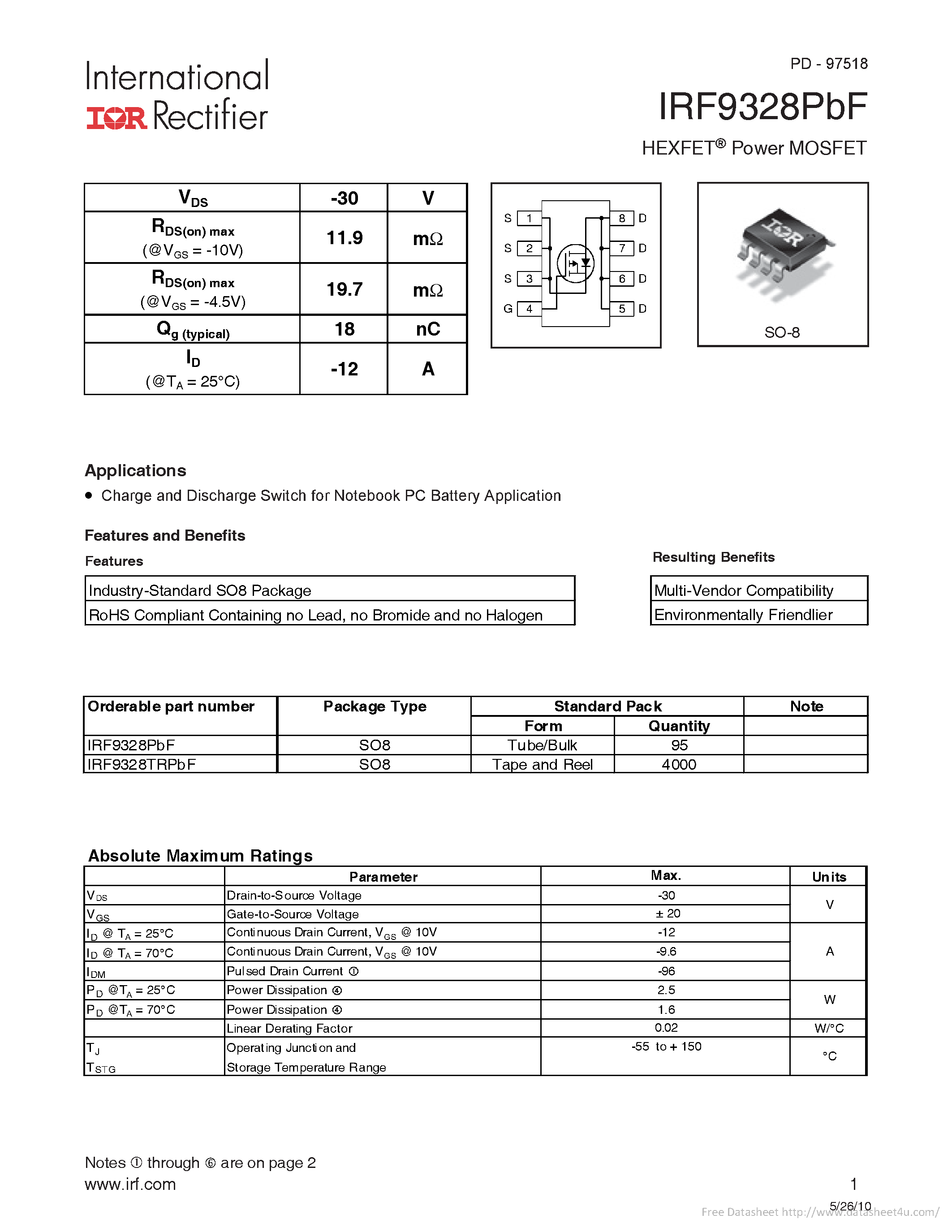 Datasheet IRF9328PBF - page 1