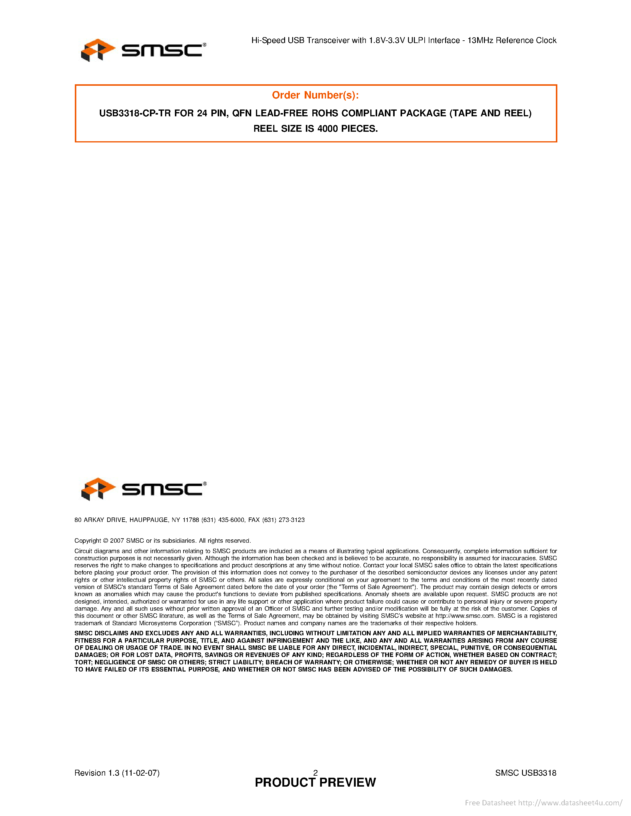 Даташит на микросхему USB3318 страница 2 Даташит USB3318 - страница 2