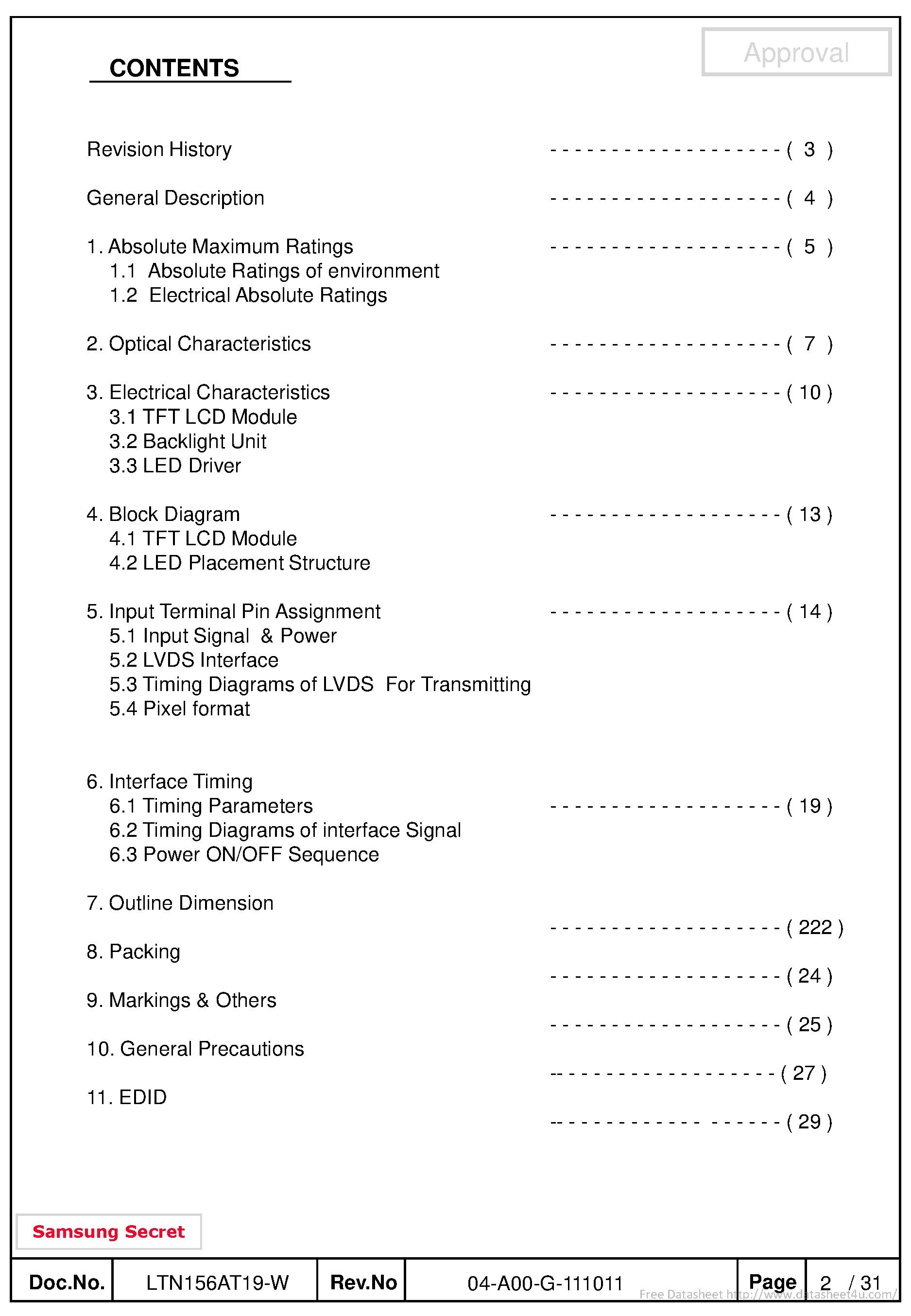 Datasheet LTN156AT19-W - page 2