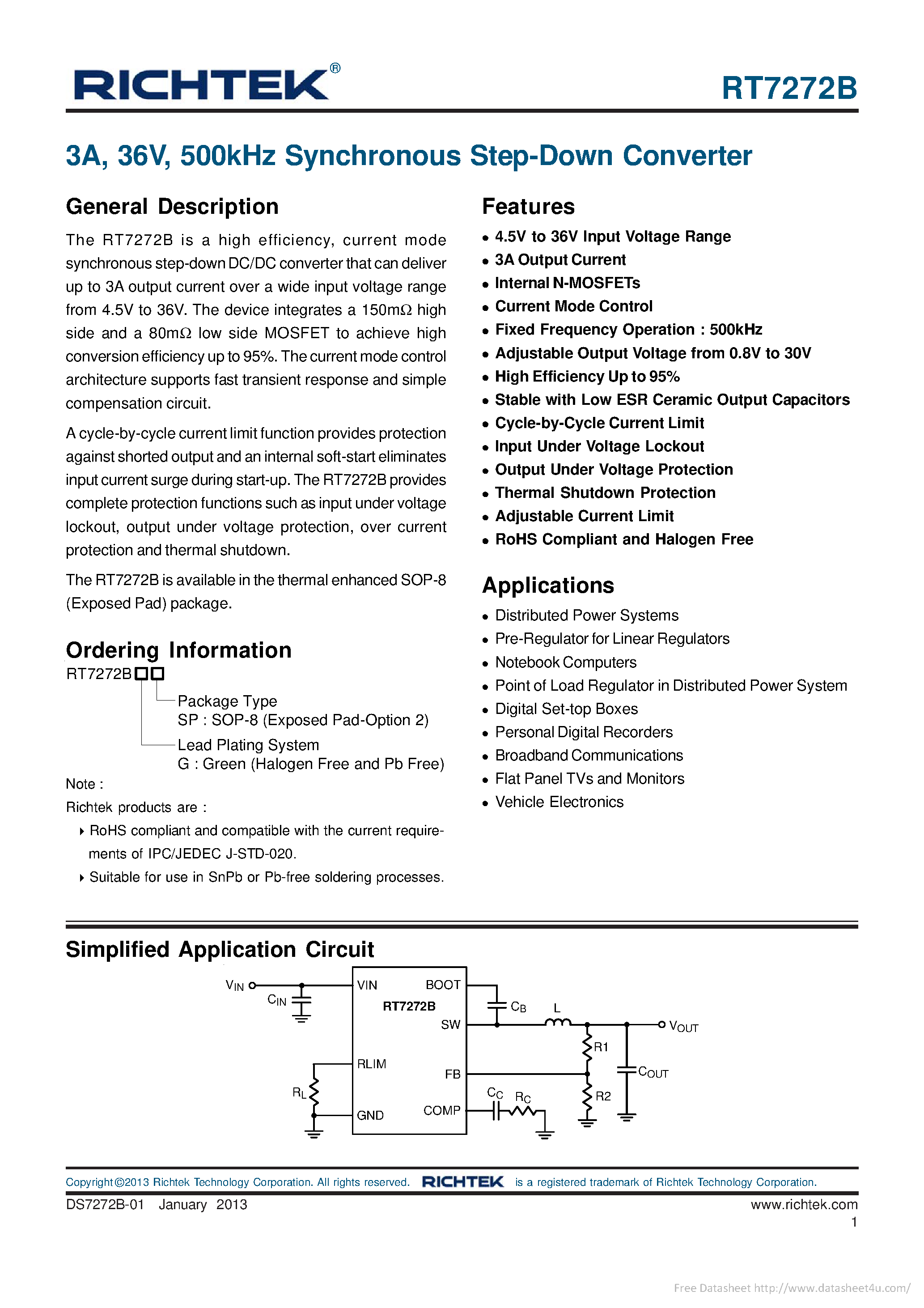 Даташит на микросхему RT7272B страница 1 Даташит RT7272B - страница 1