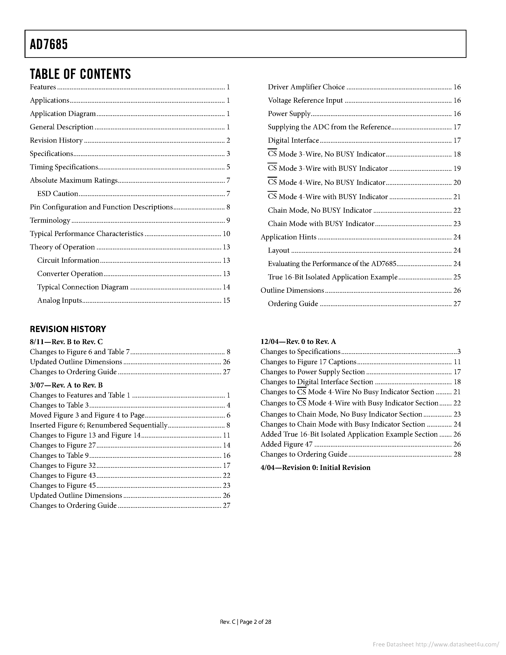 Даташит на микросхему AD7685 страница 2 Даташит AD7685 - страница 2