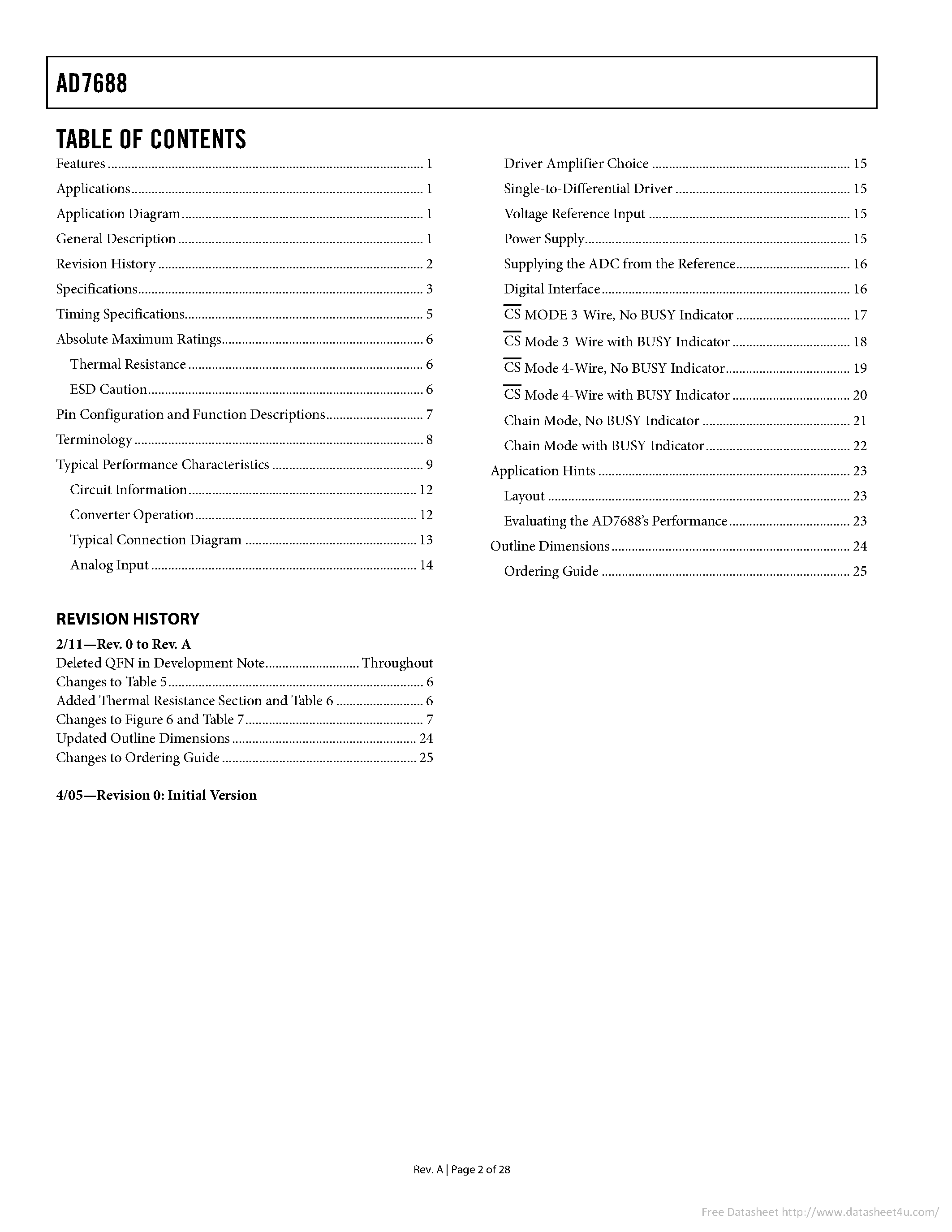 Даташит на микросхему AD7688 страница 2 Даташит AD7688 - страница 2