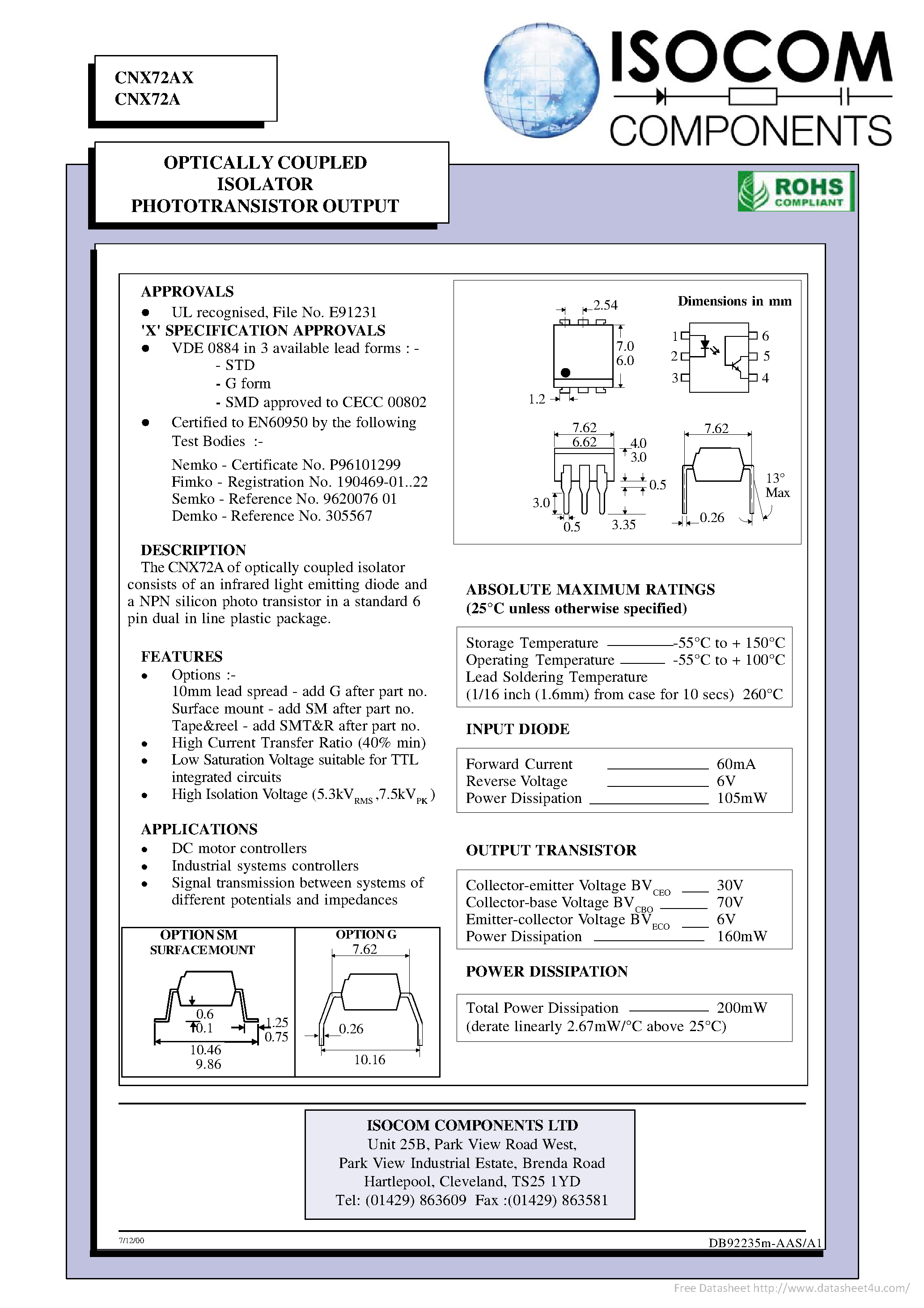 Datasheet CNX72A - page 1