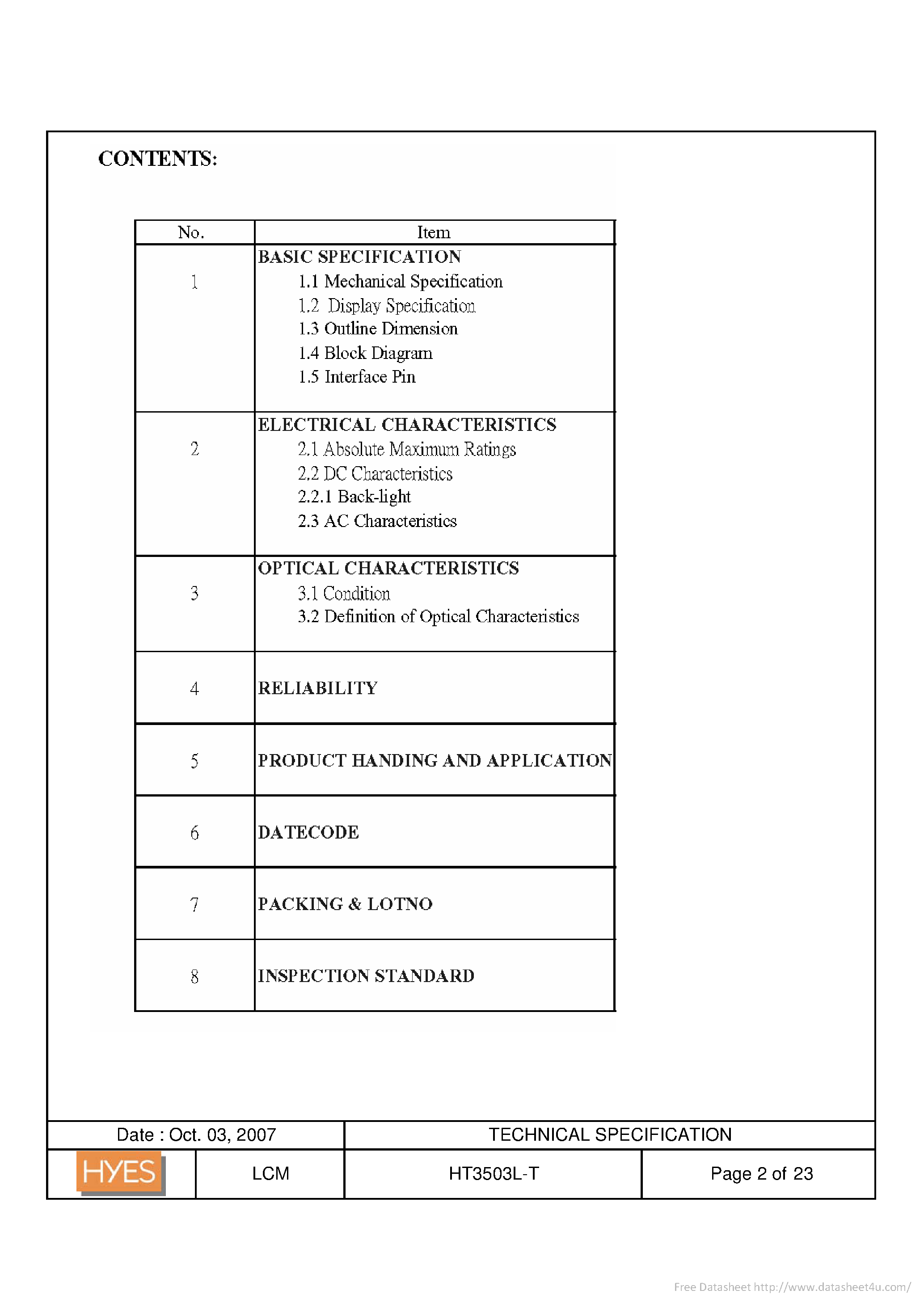 Datasheet HT3503L-T - page 2