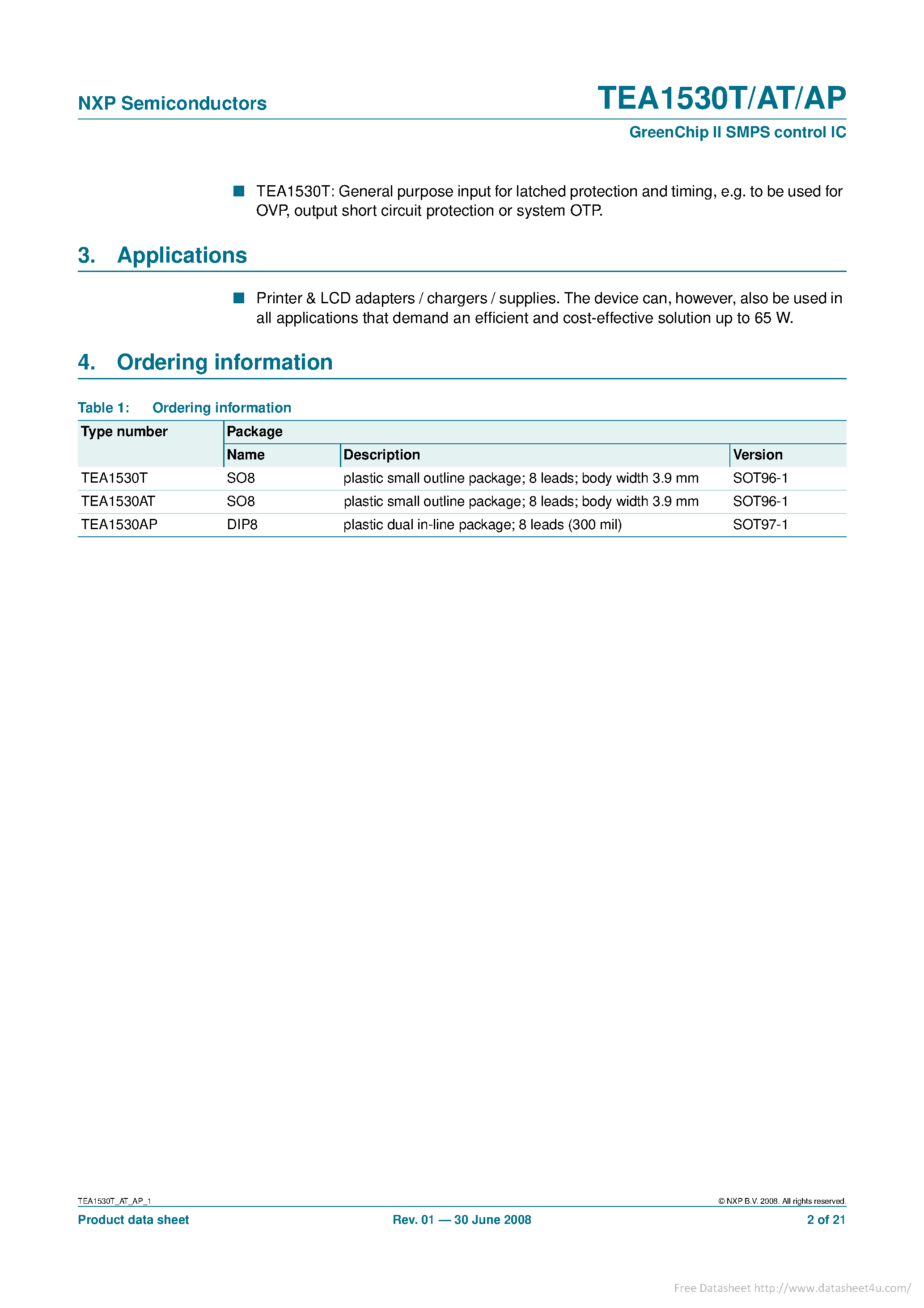 Datasheet TEA1530AP page 2 Datasheet TEA1530AP - page 2