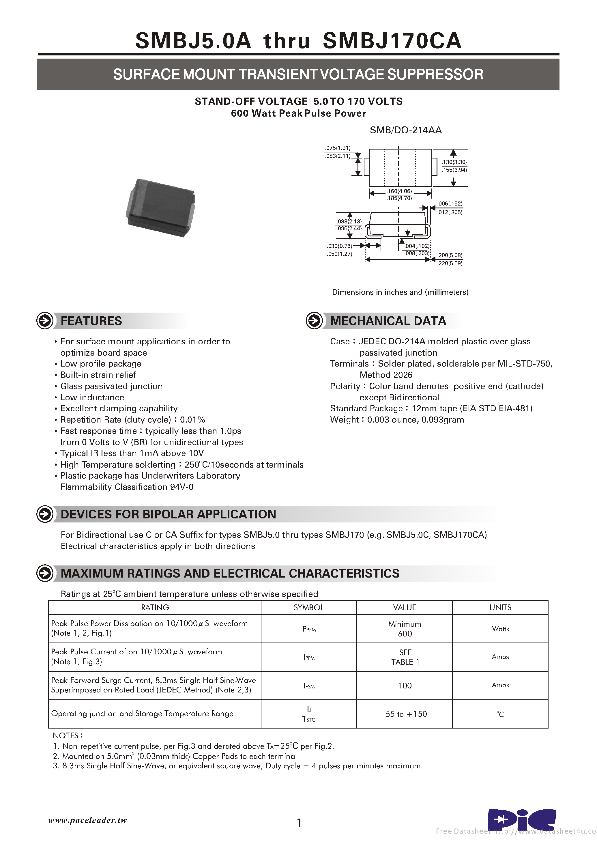 Datasheet SMBAJ6.5A - page 1