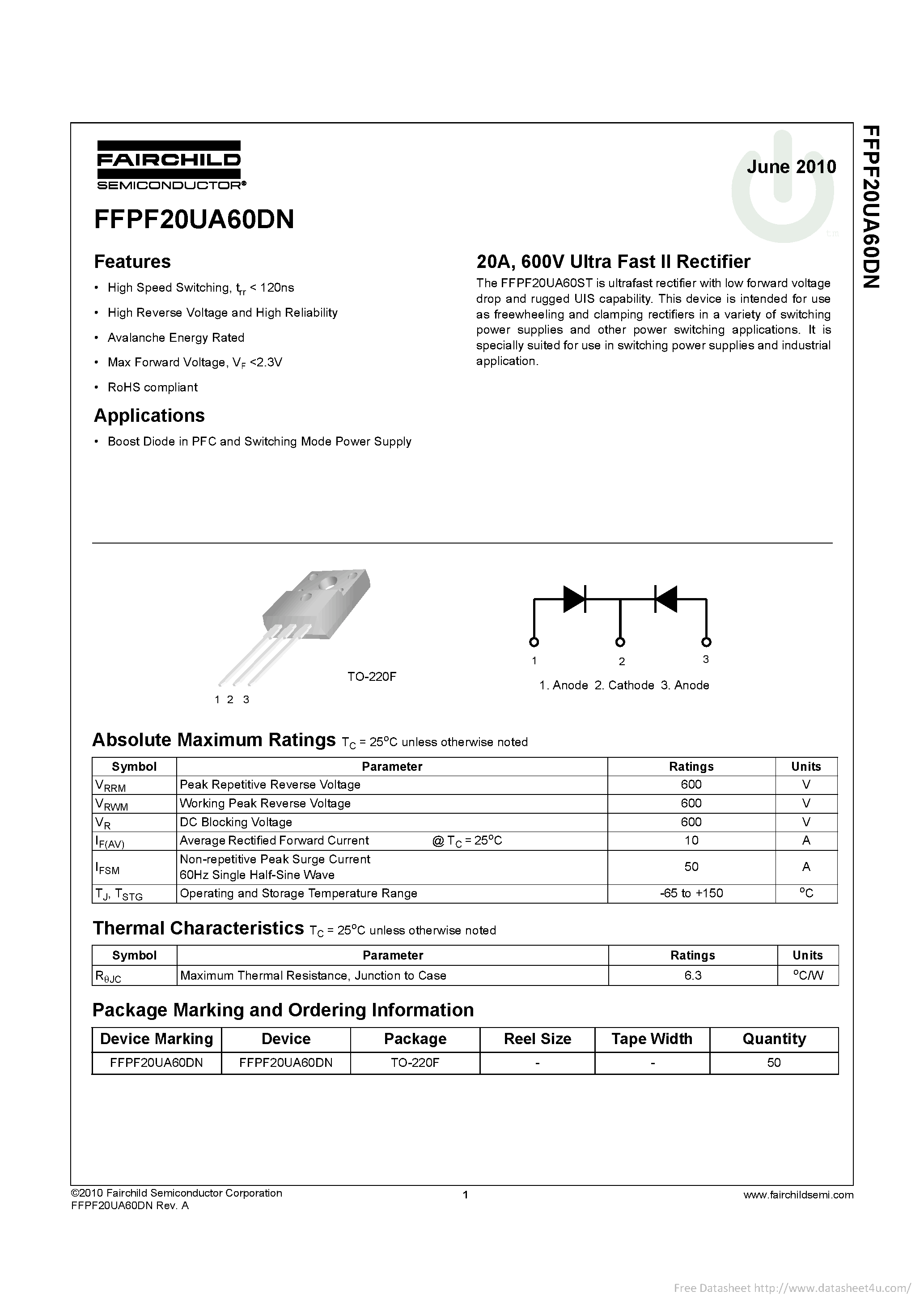 Datasheet FFPF20UA60DN - page 1