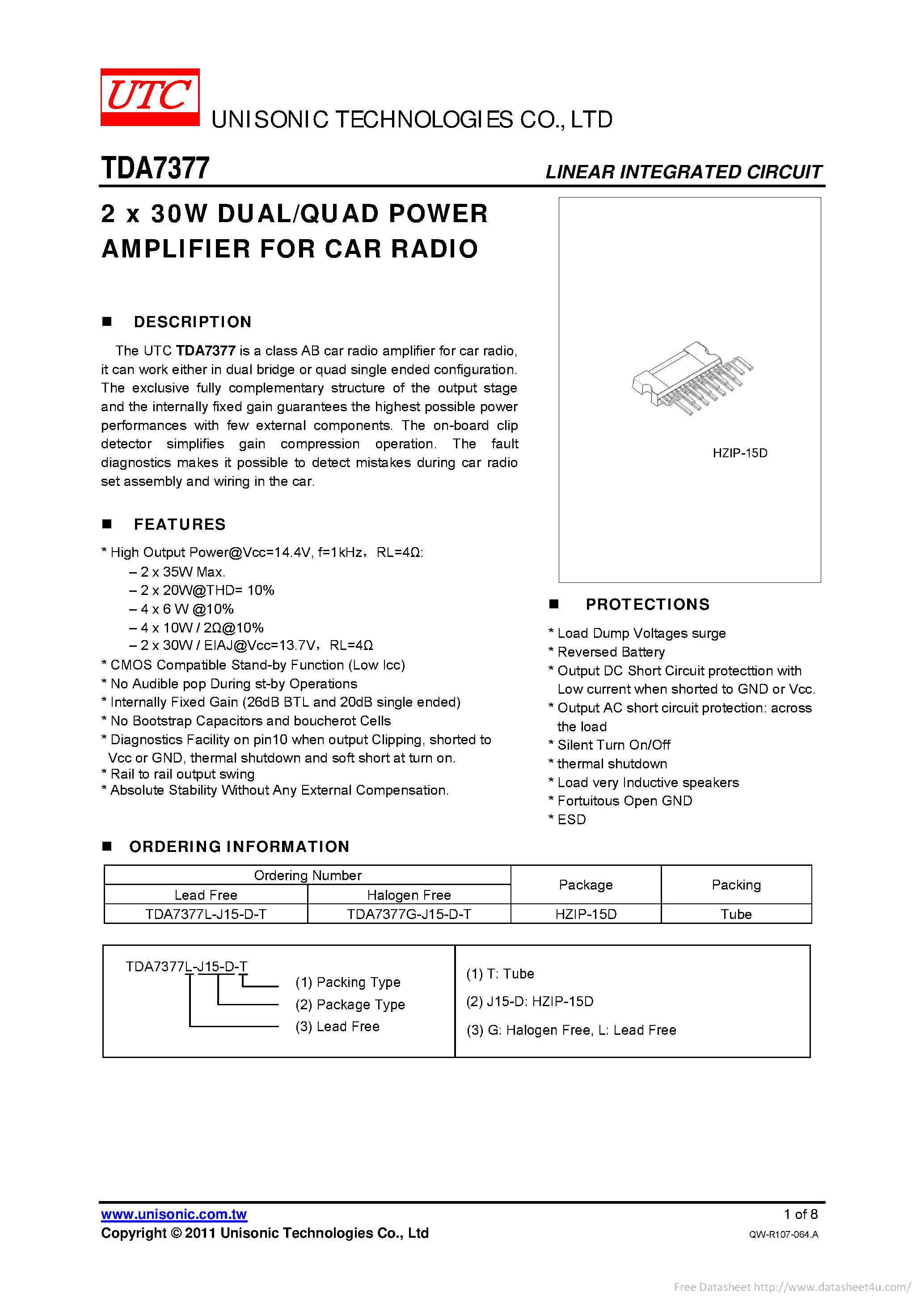 Datasheet TDA7377 - page 1