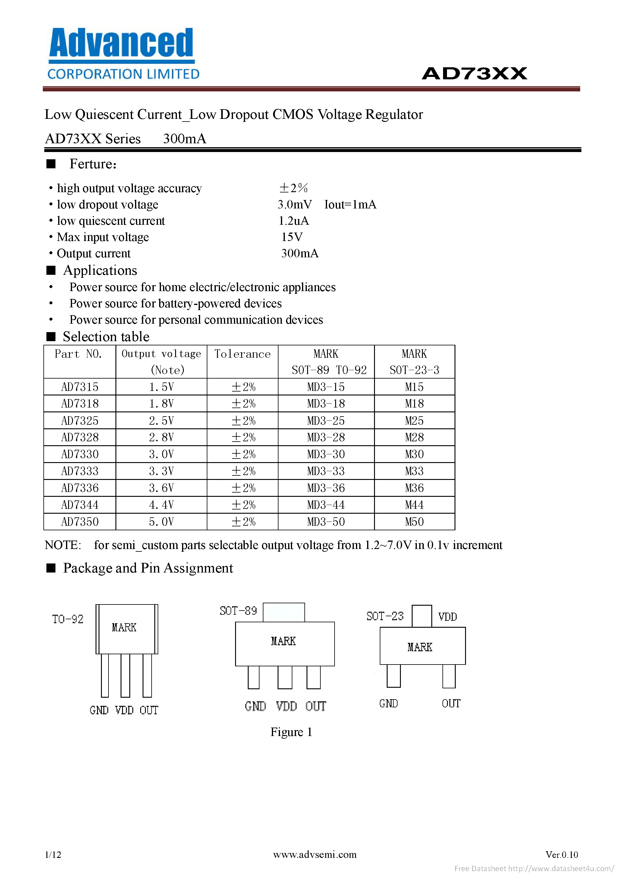 Datasheet AD7315 page 1 Datasheet AD7315 - page 1