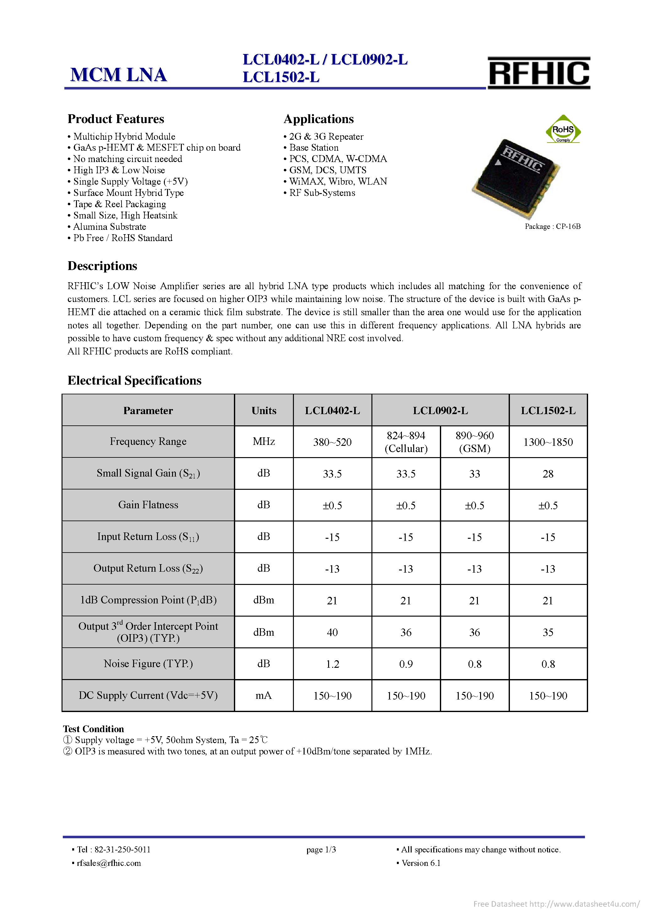 Datasheet LCL0402-L - page 1
