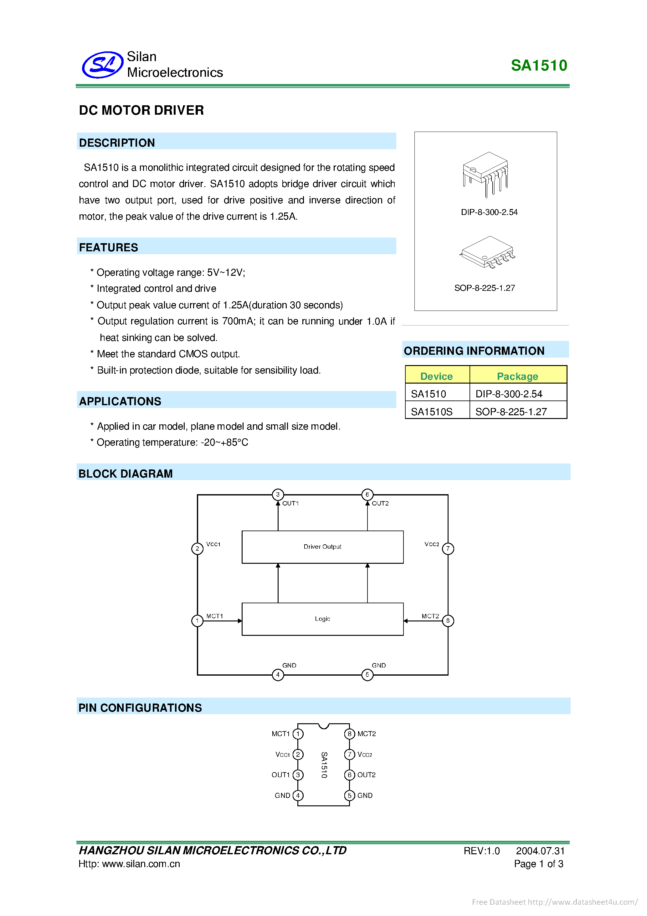 Datasheet SA1510 - page 1