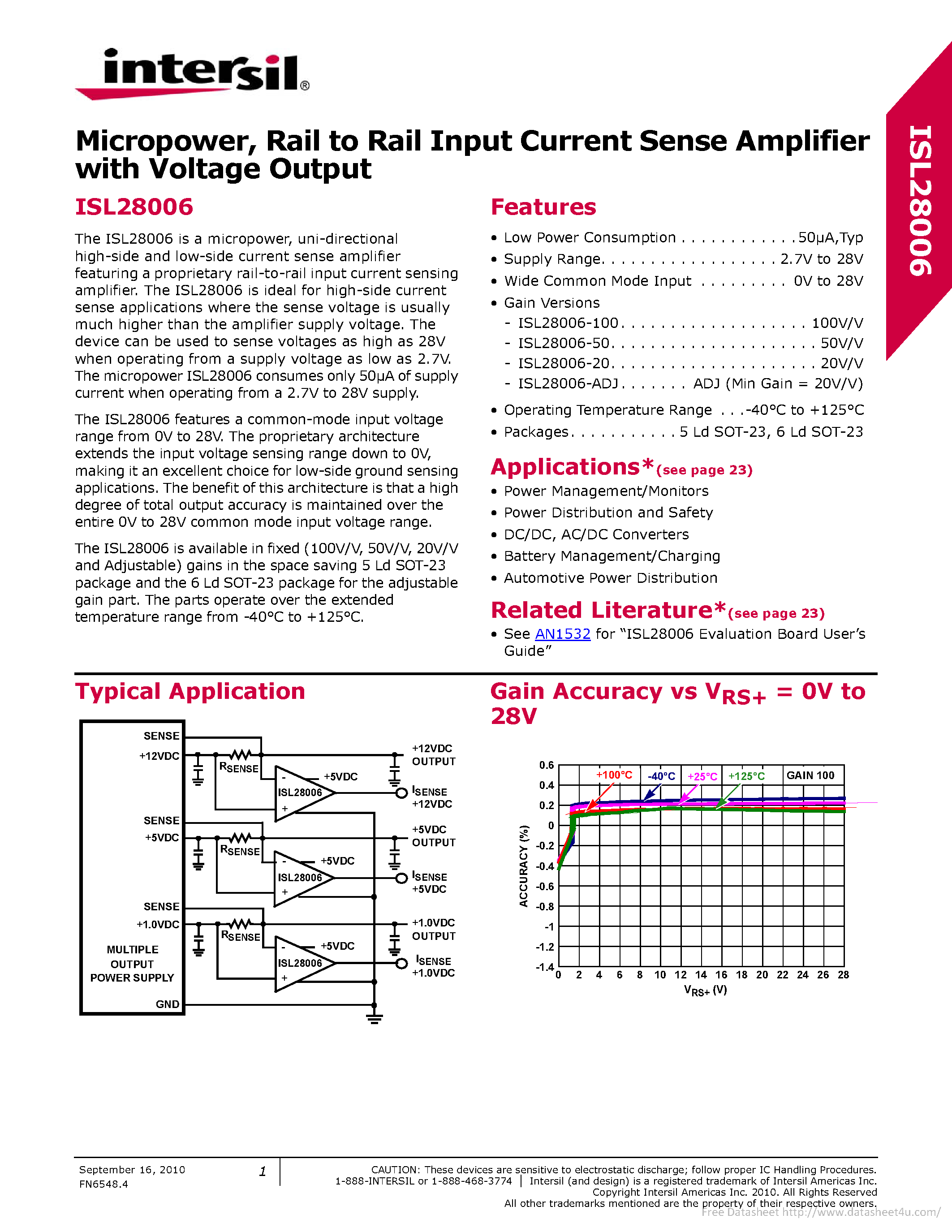 Datasheet ISL28006 page 1 Datasheet ISL28006 - page 1