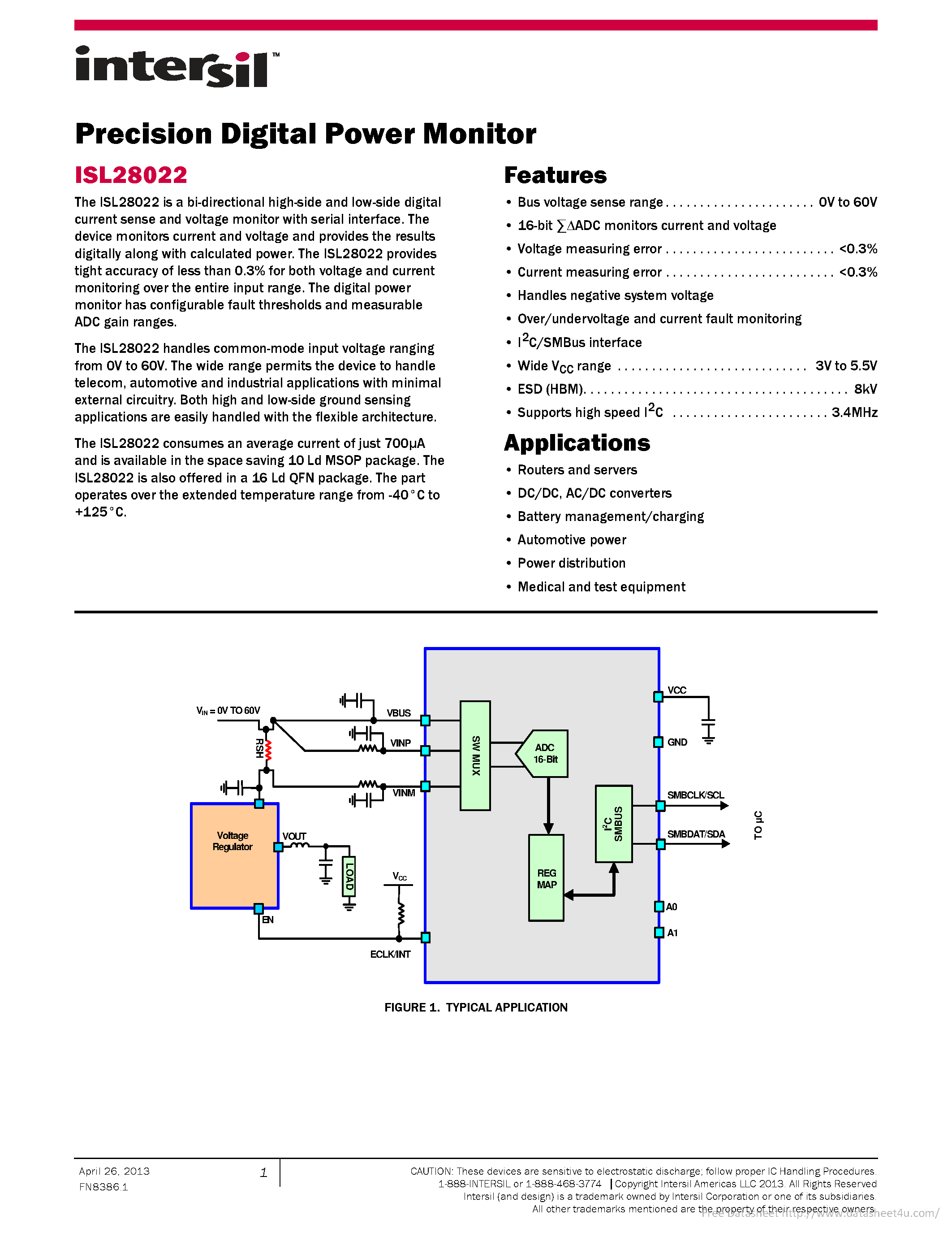 Datasheet ISL28022 page 1 Datasheet ISL28022 - page 1