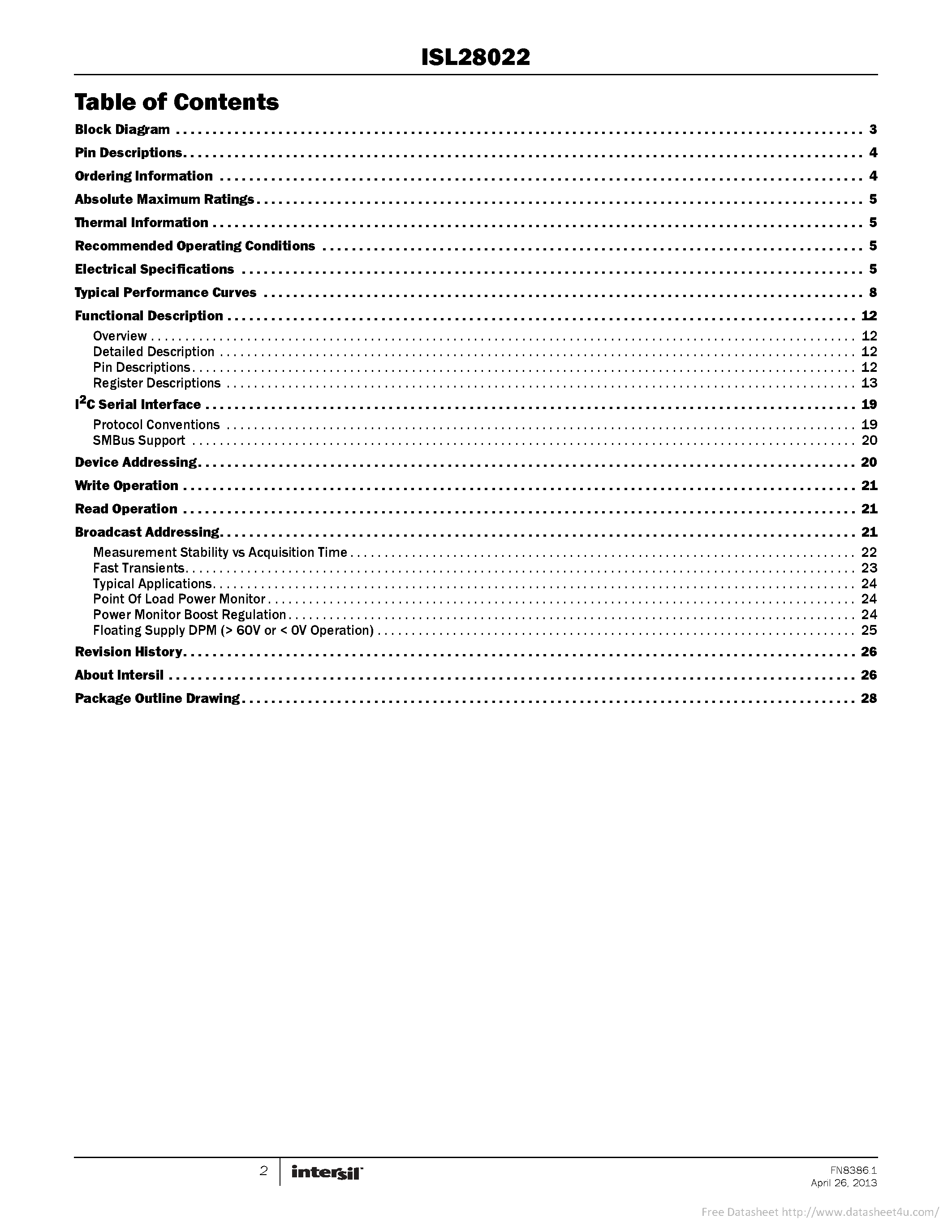 Datasheet ISL28022 page 2 Datasheet ISL28022 - page 2