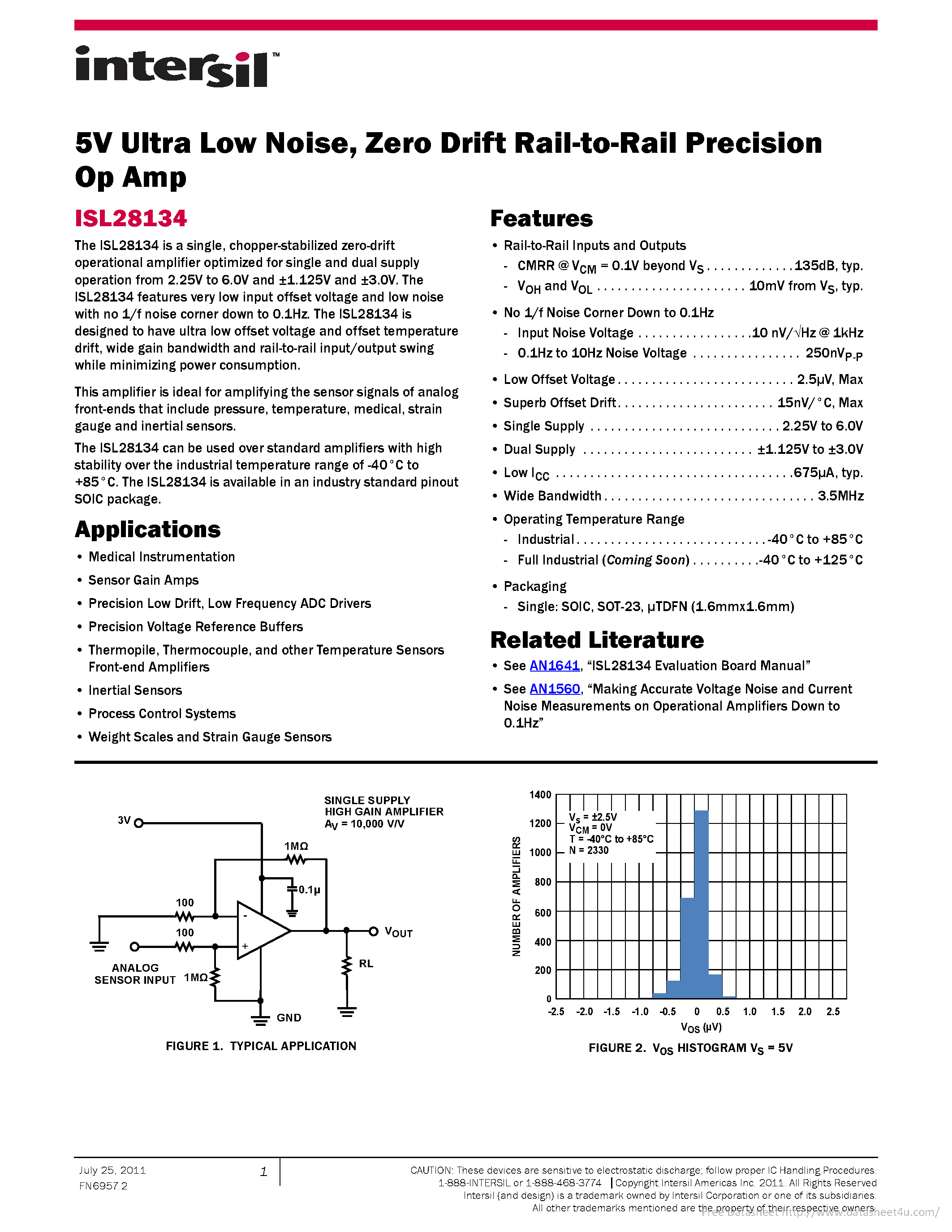 Datasheet ISL28134 page 1 Datasheet ISL28134 - page 1