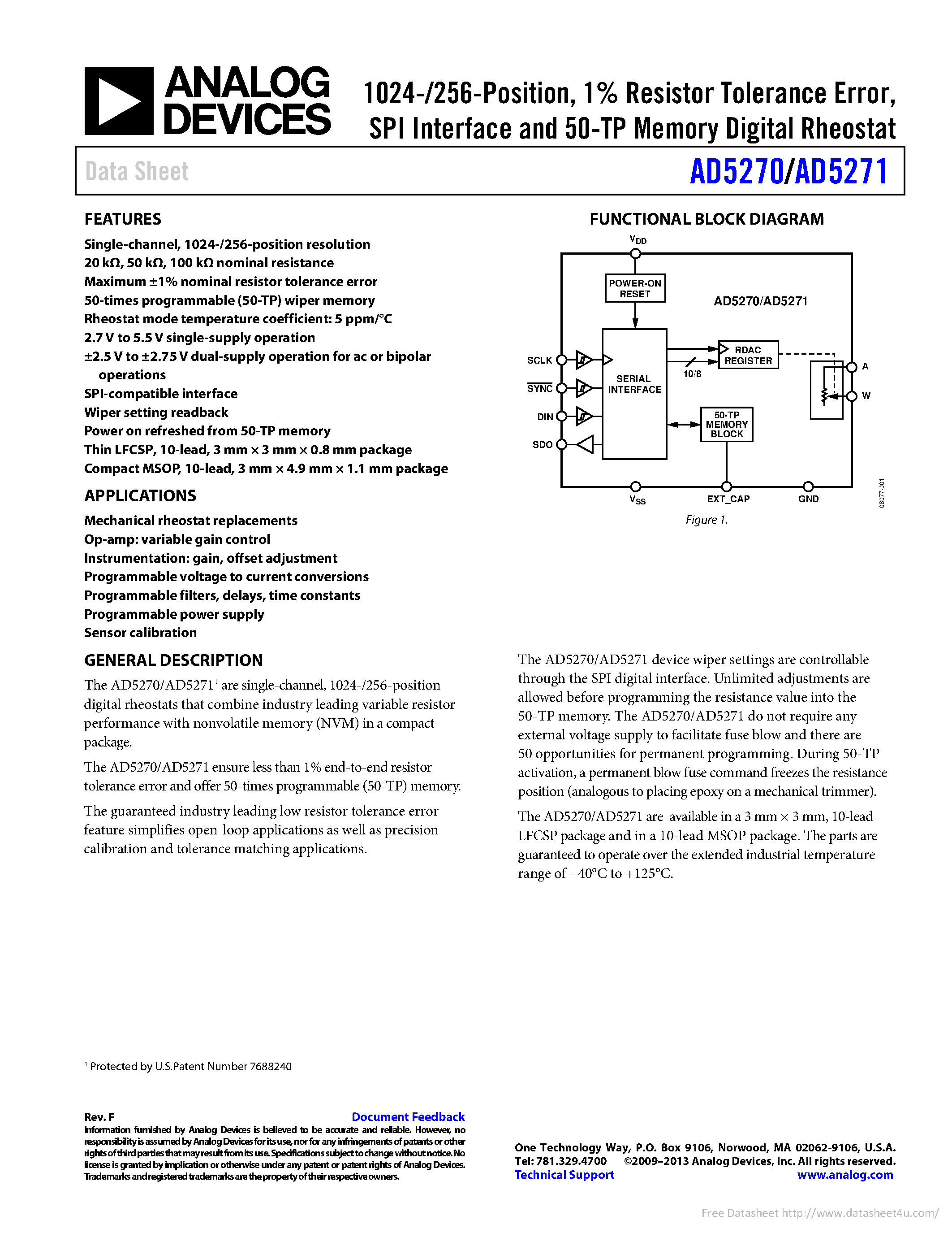 Datasheet AD5270 page 1 Datasheet AD5270 - page 1