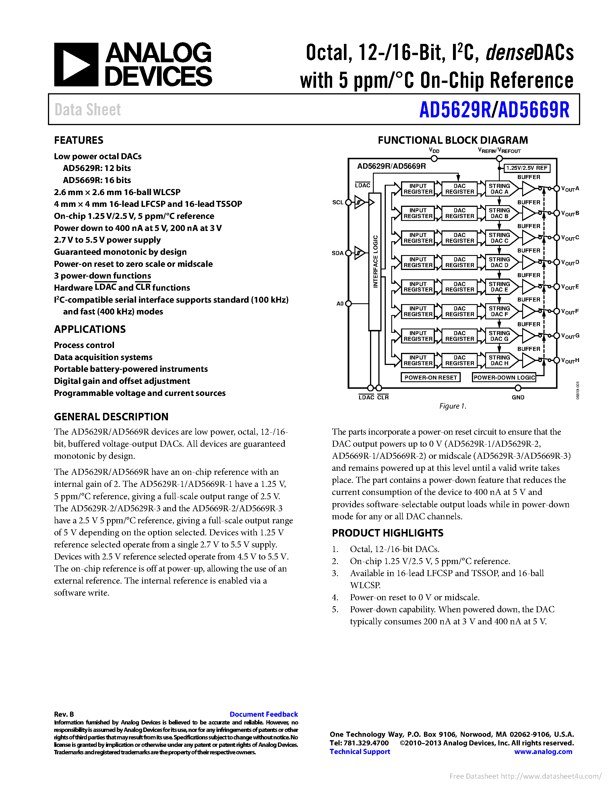 Datasheet AD5629R page 1 Datasheet AD5629R - page 1