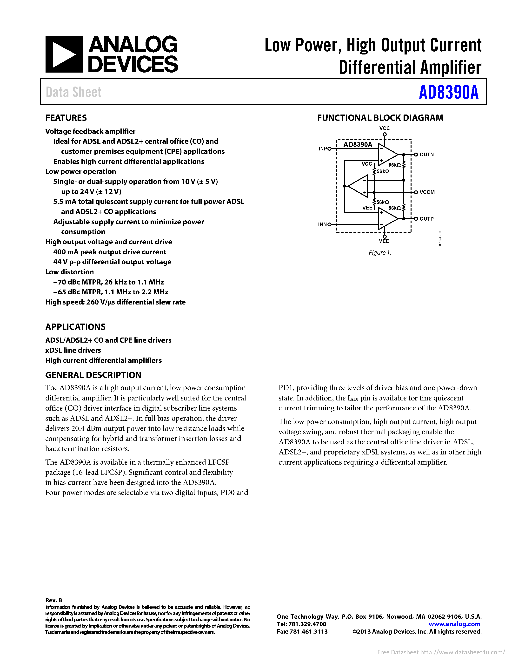Datasheet AD8390A - page 1