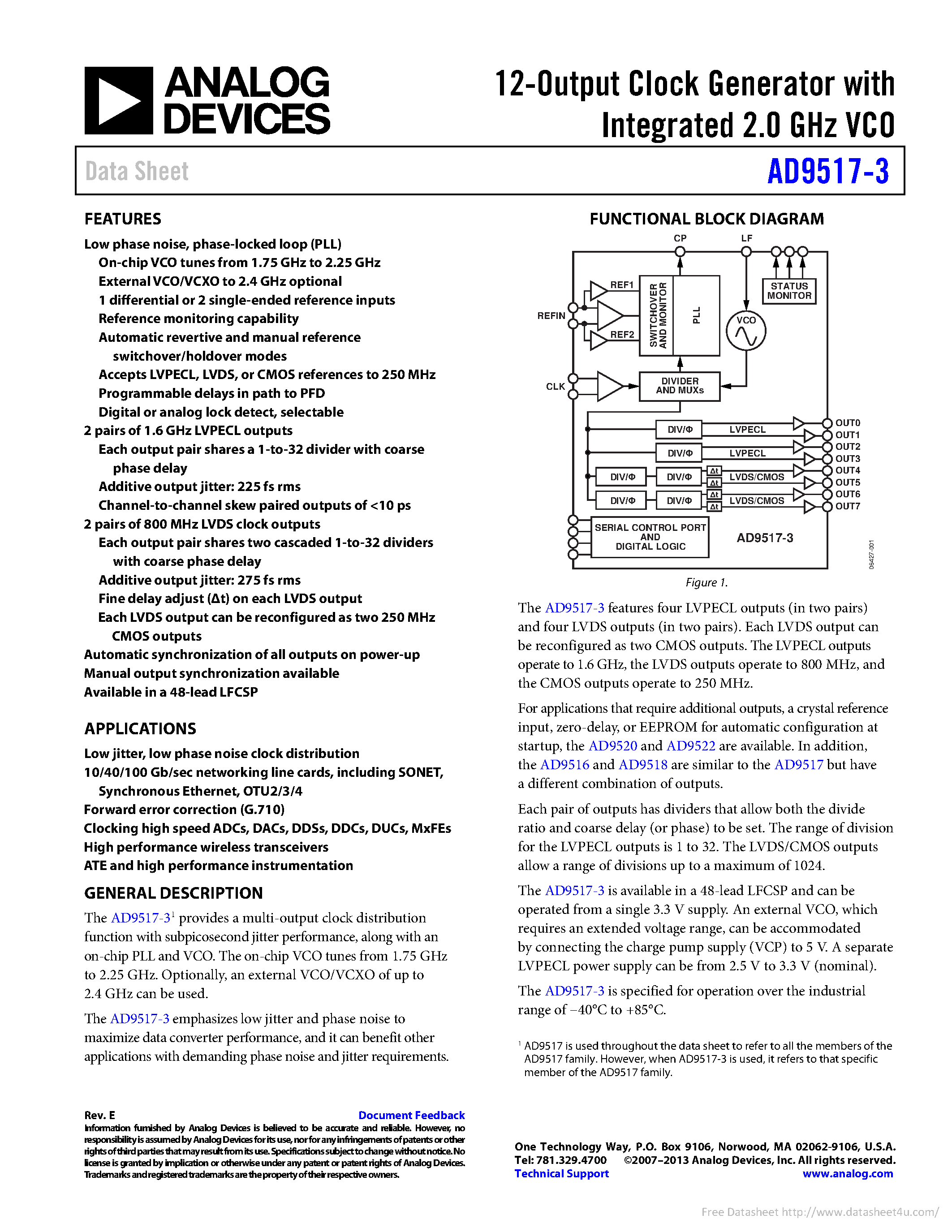 Datasheet AD9517-3 page 1 Datasheet AD9517-3 - page 1