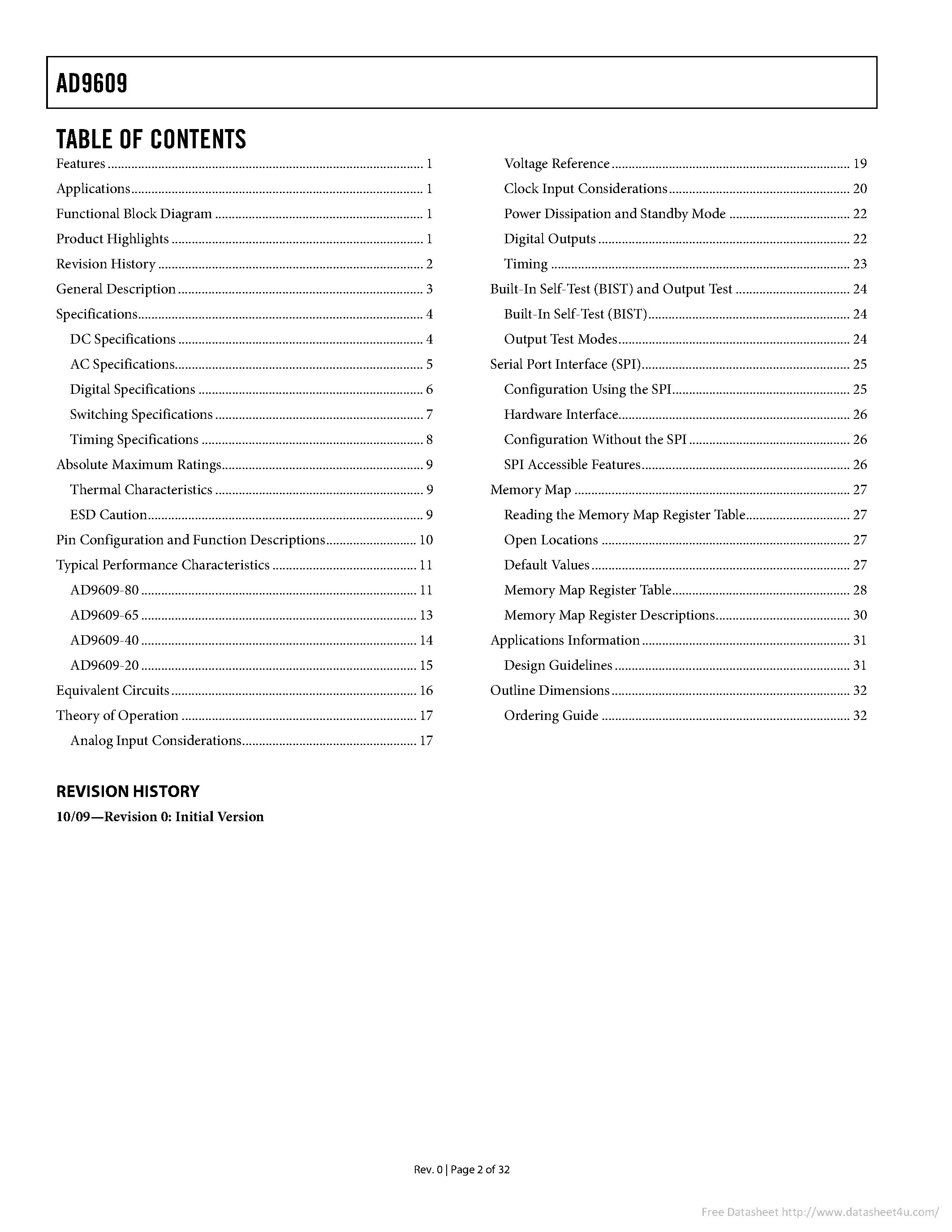 Даташит на микросхему AD9609 страница 2 Даташит AD9609 - страница 2
