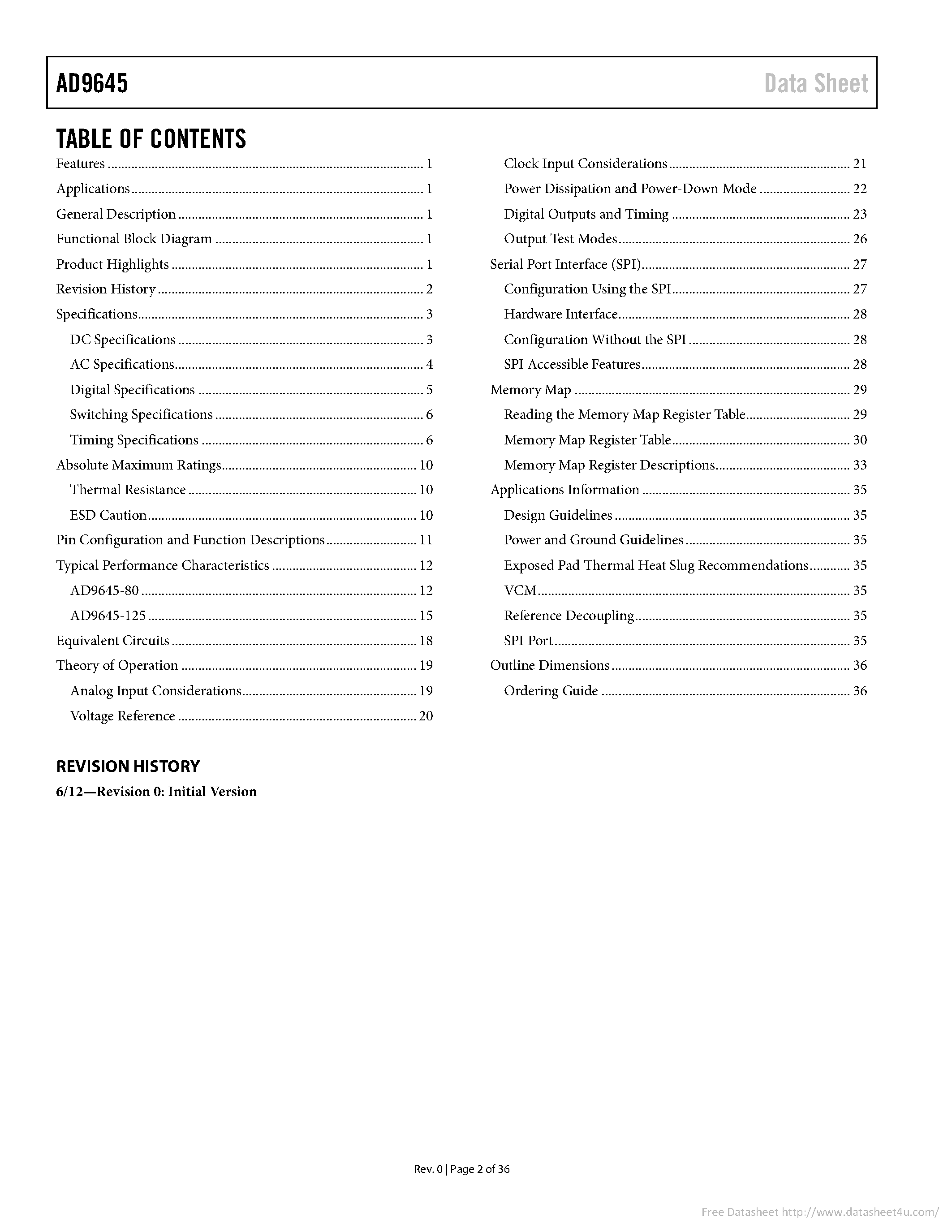 Даташит на микросхему AD9645 страница 2 Даташит AD9645 - страница 2