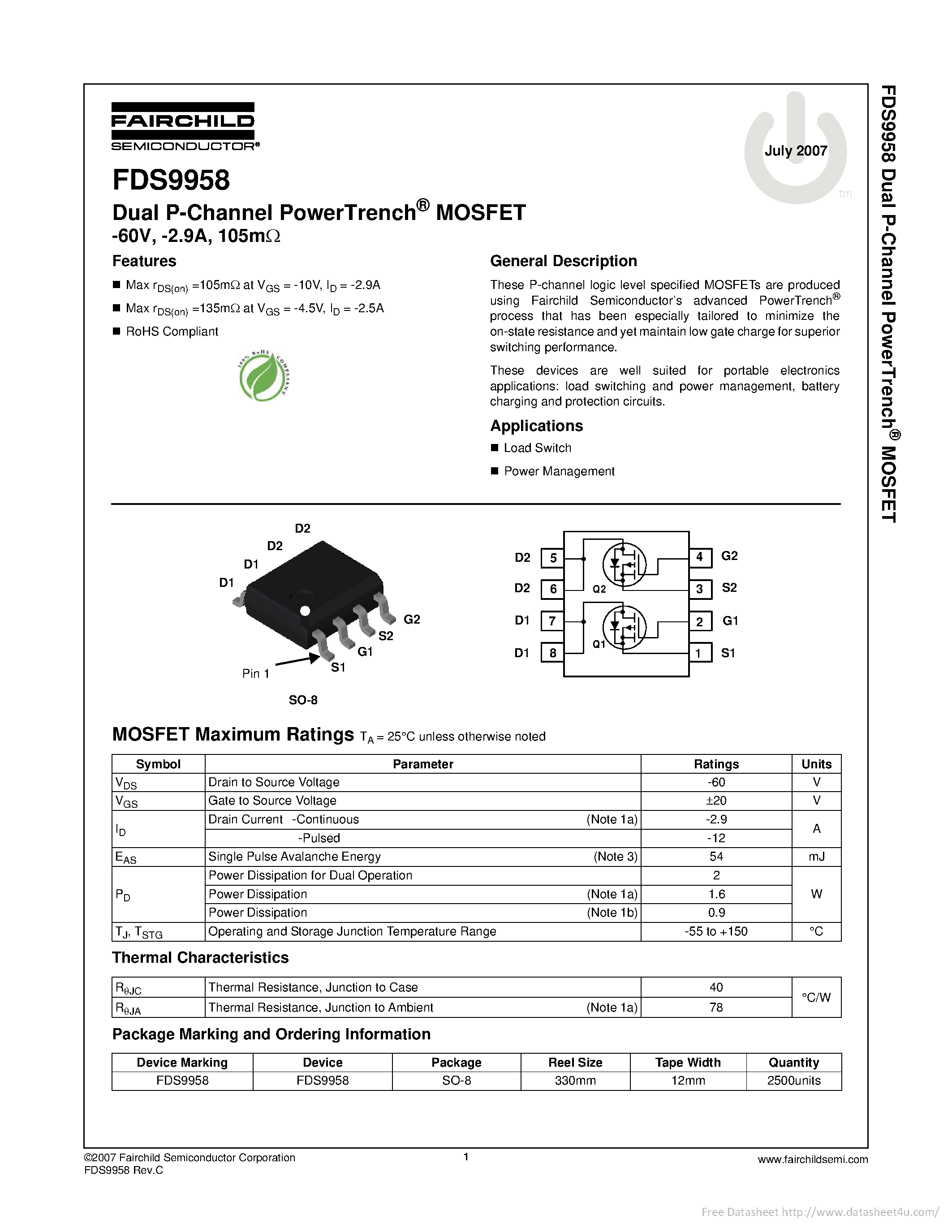 Datasheet FDS9958 page 1 Datasheet FDS9958 - page 1